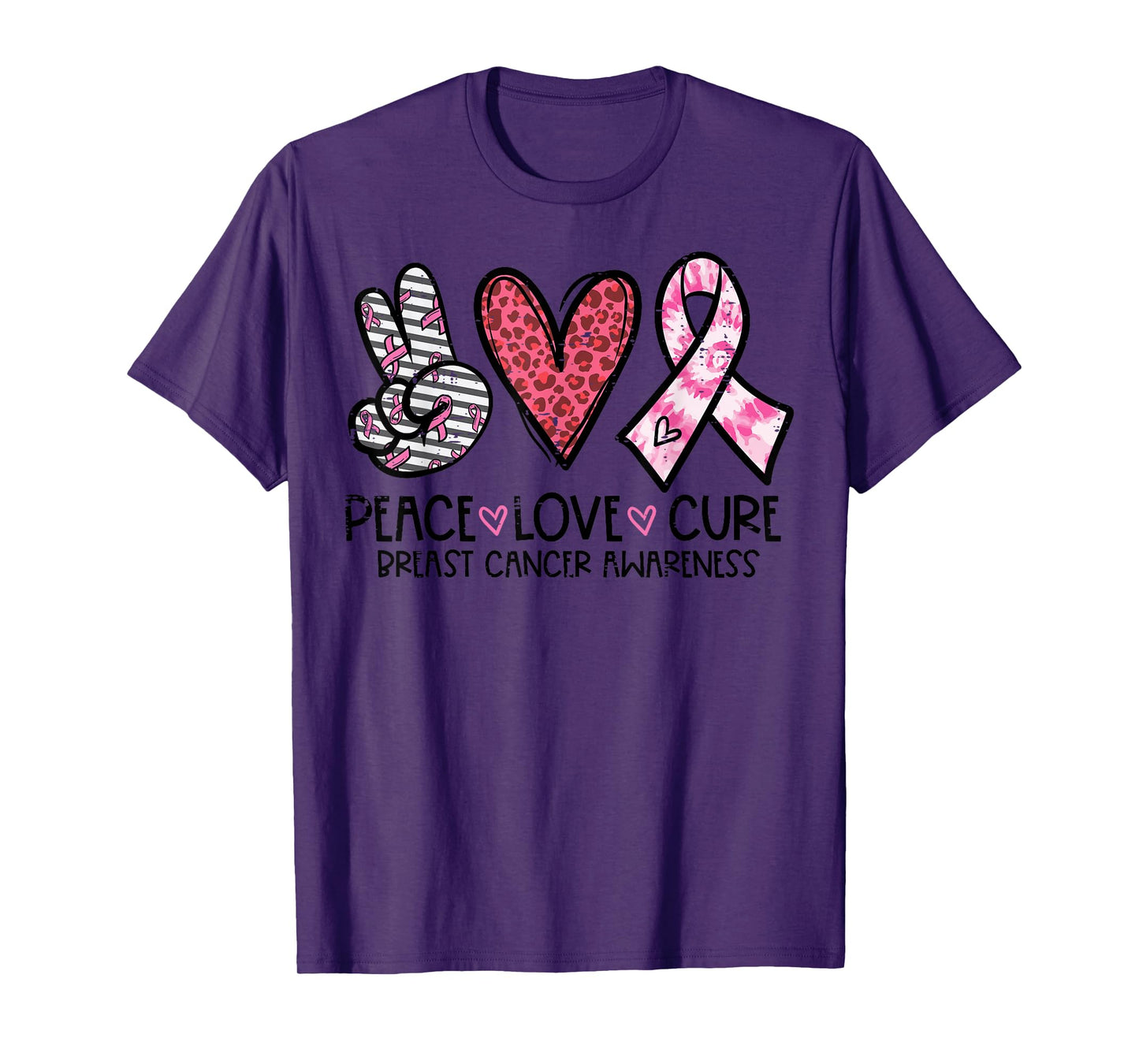 Breast Cancer Peace Love Cure Awareness Ribbon Women Men Kid T-Shirt