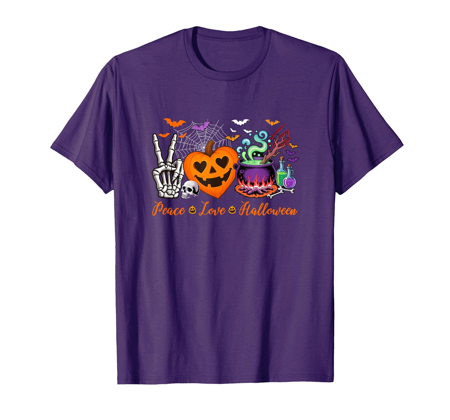 Peace Love Halloween Skeleton Hand Horror Heart Shape T-Shirt