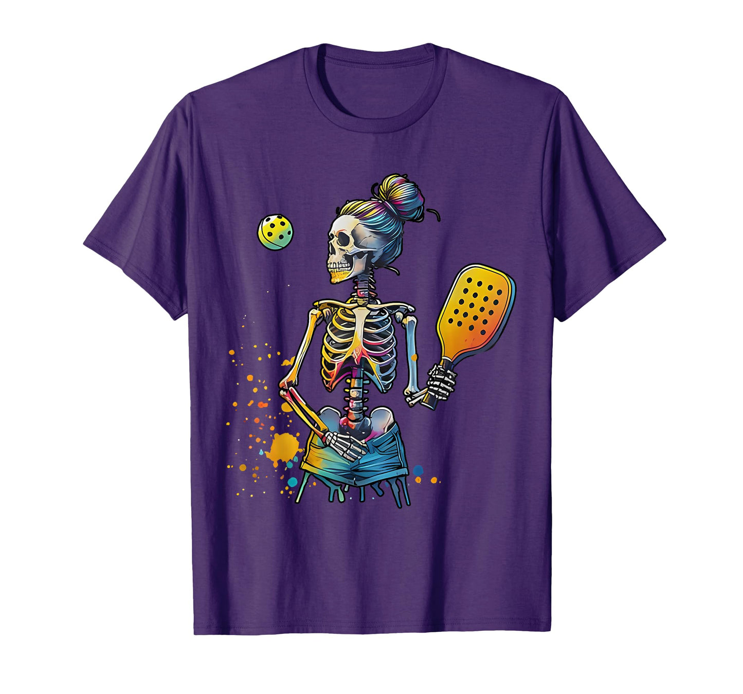 Skeleton Pickleball Mom Player Funny Colorful Sports Team T-Shirt
