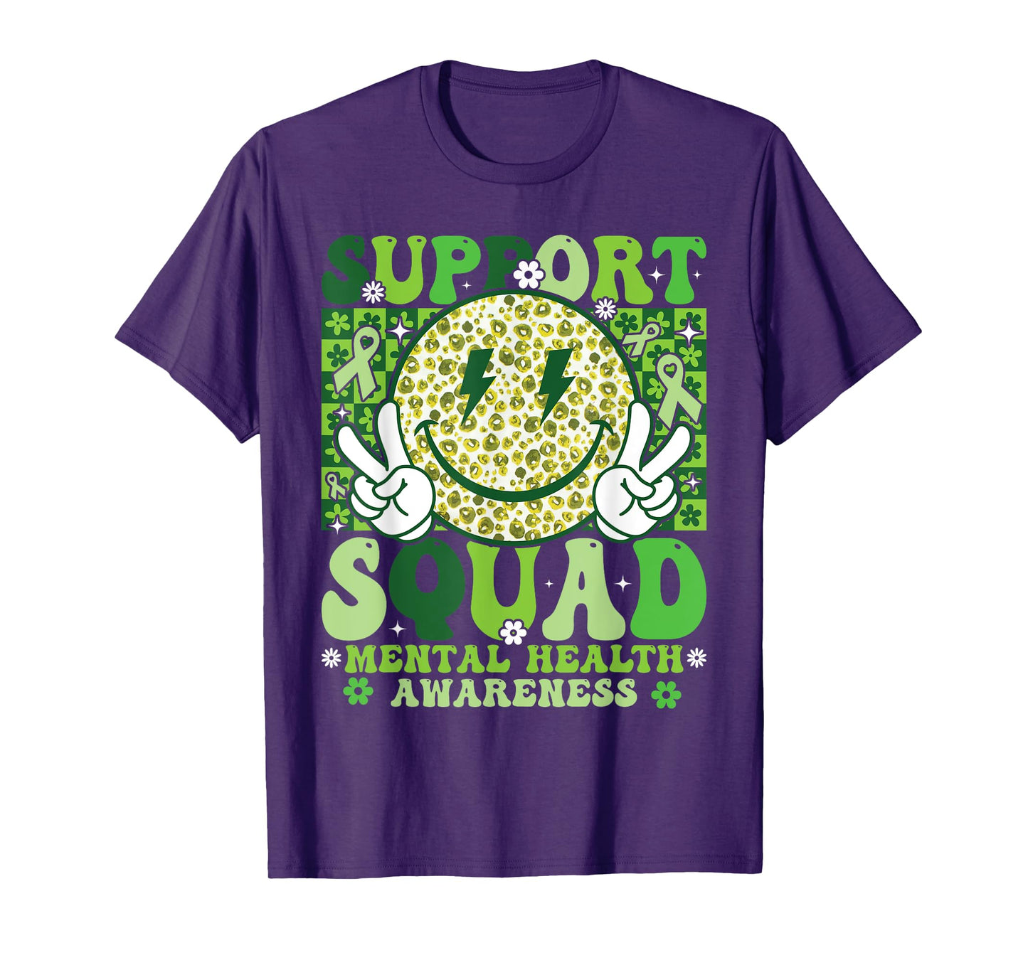 Support Squad Mental Health Awareness Month Smile Face Green T-Shirt
