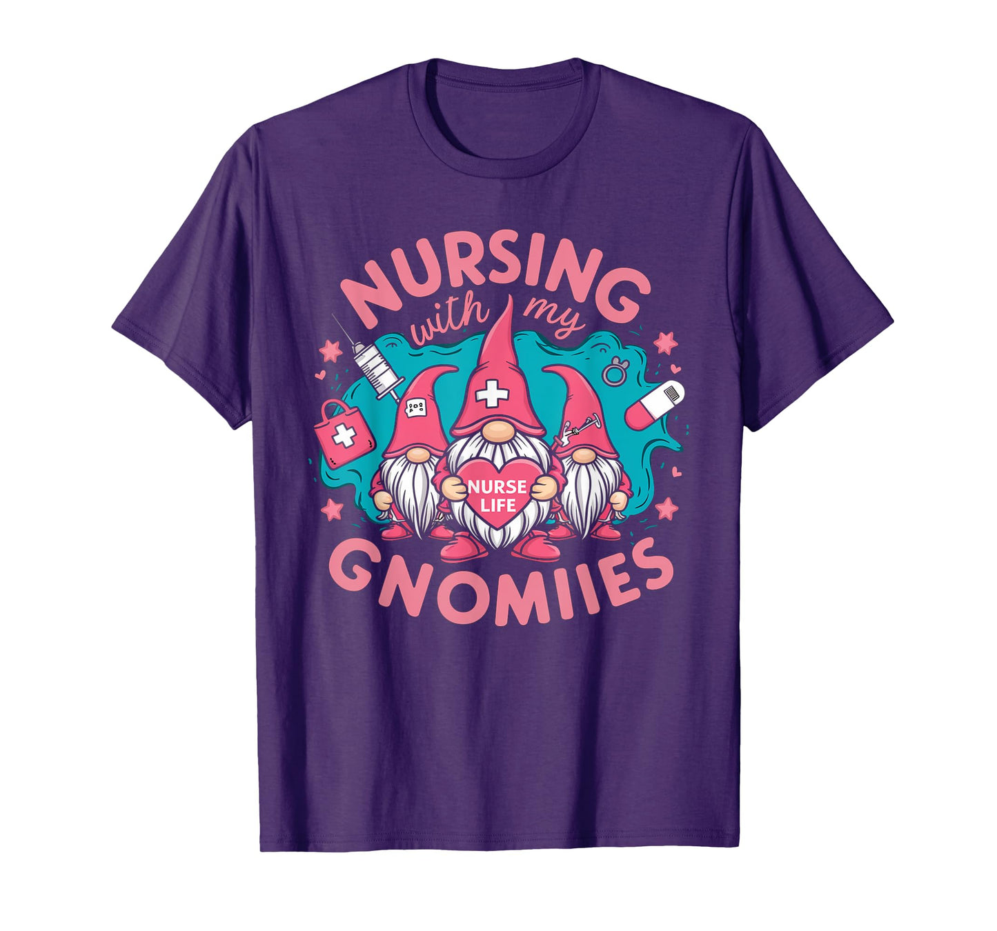 Cute Nursing With My Gnomies Gnome Nurse Life Valentines Day T-Shirt