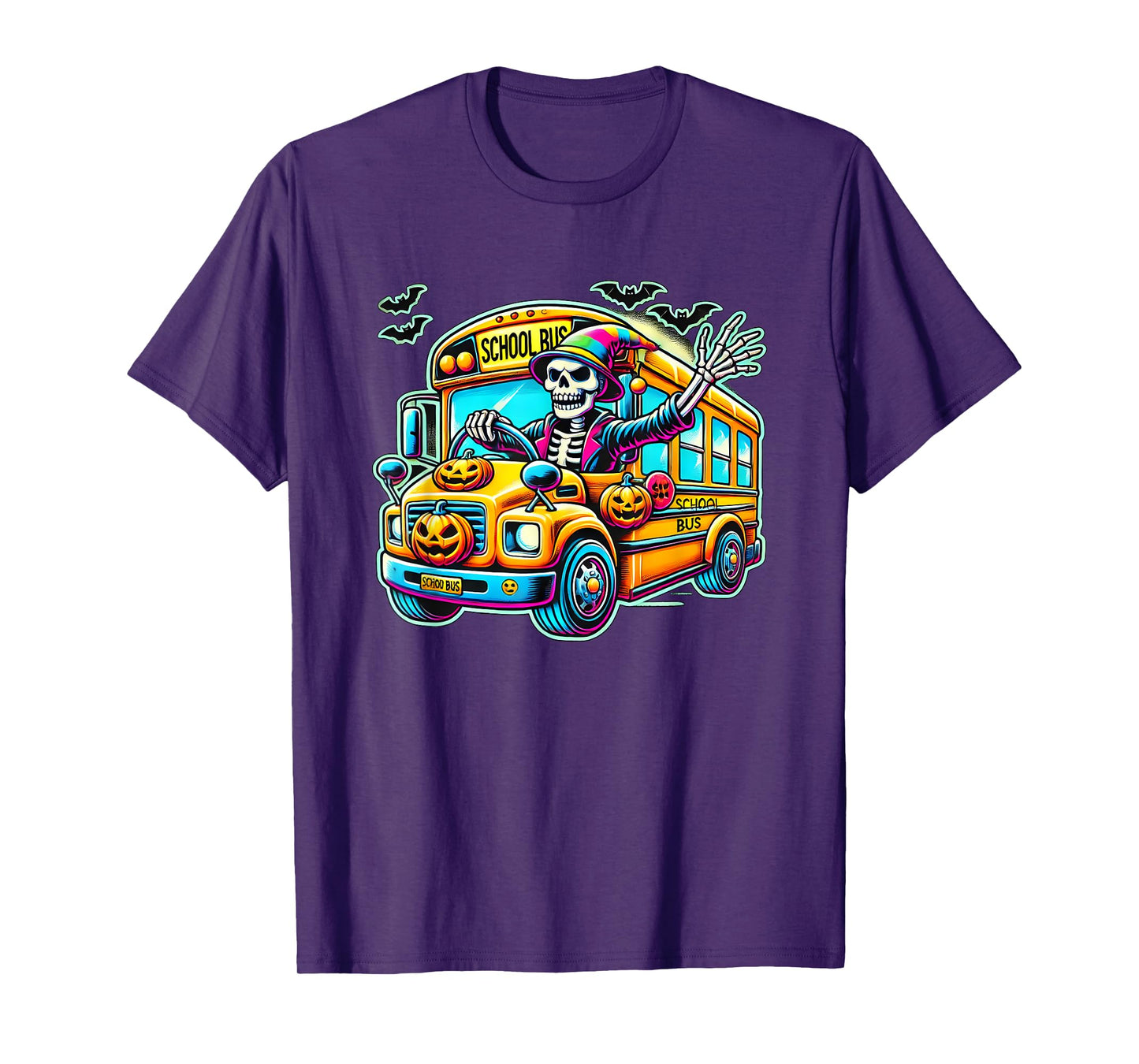 Halloween Skeleton School Bus Driver T-Shirt