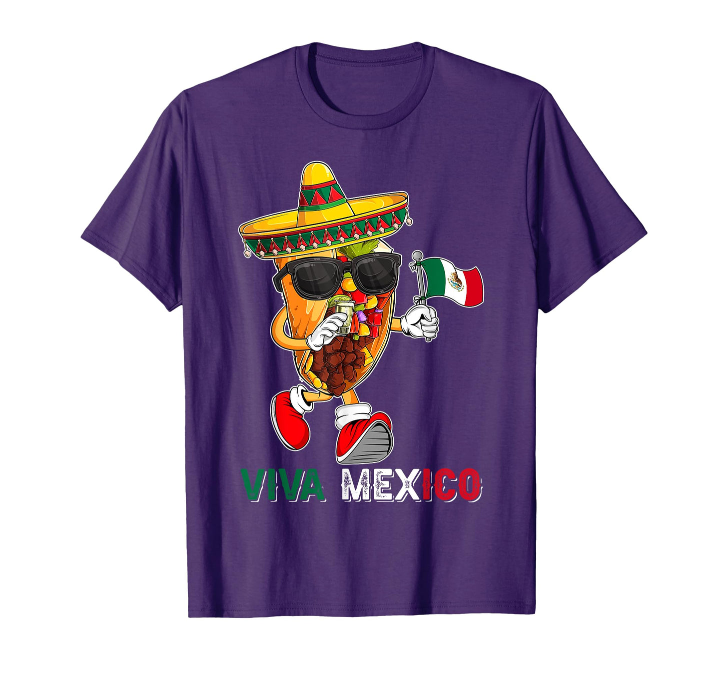 Funny Taco Drinking Tequila Viva Mexico Independence Day T-Shirt