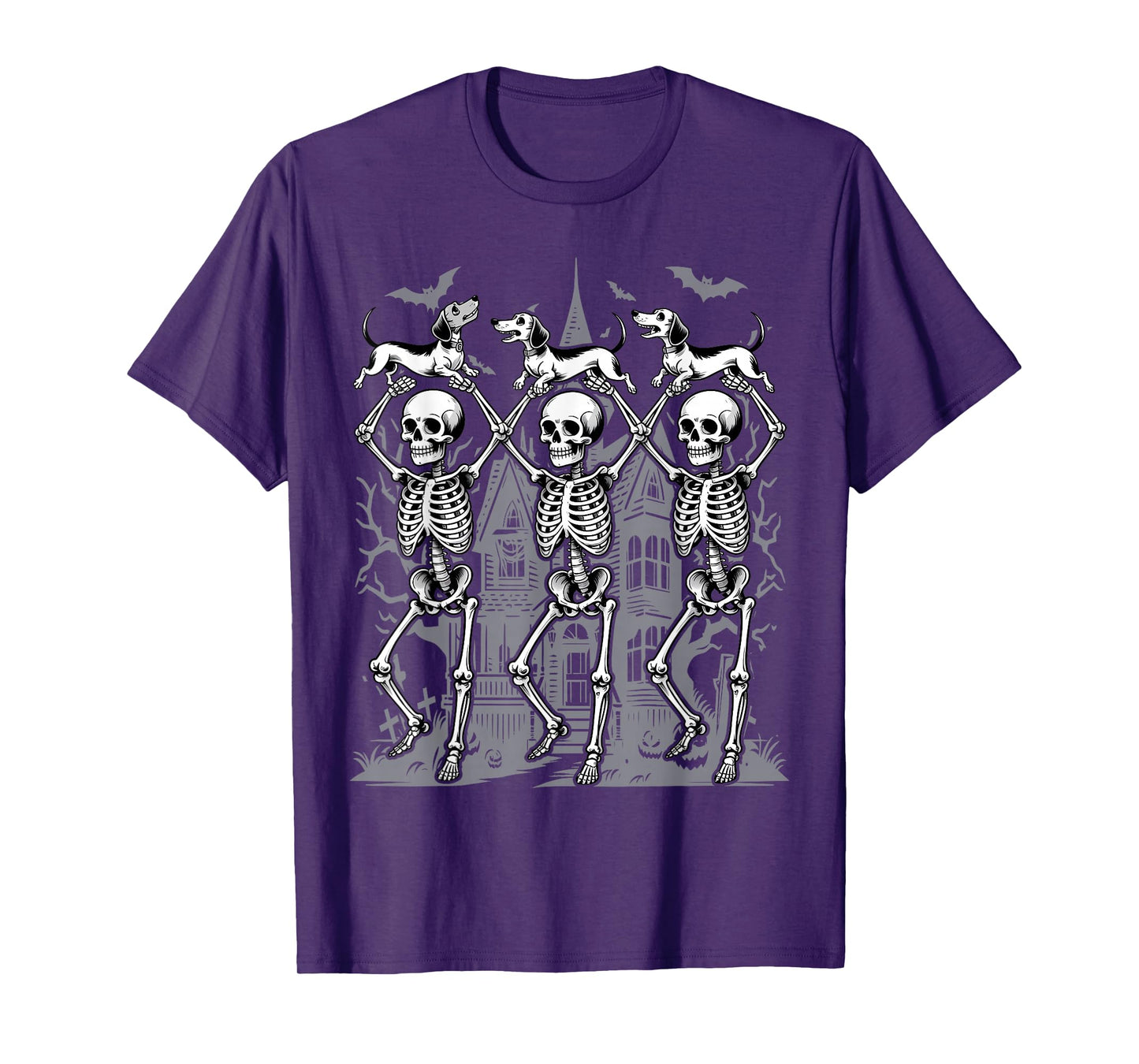 Retro Dancing Skeletons Dachshund Cute Halloween Dog T-Shirt