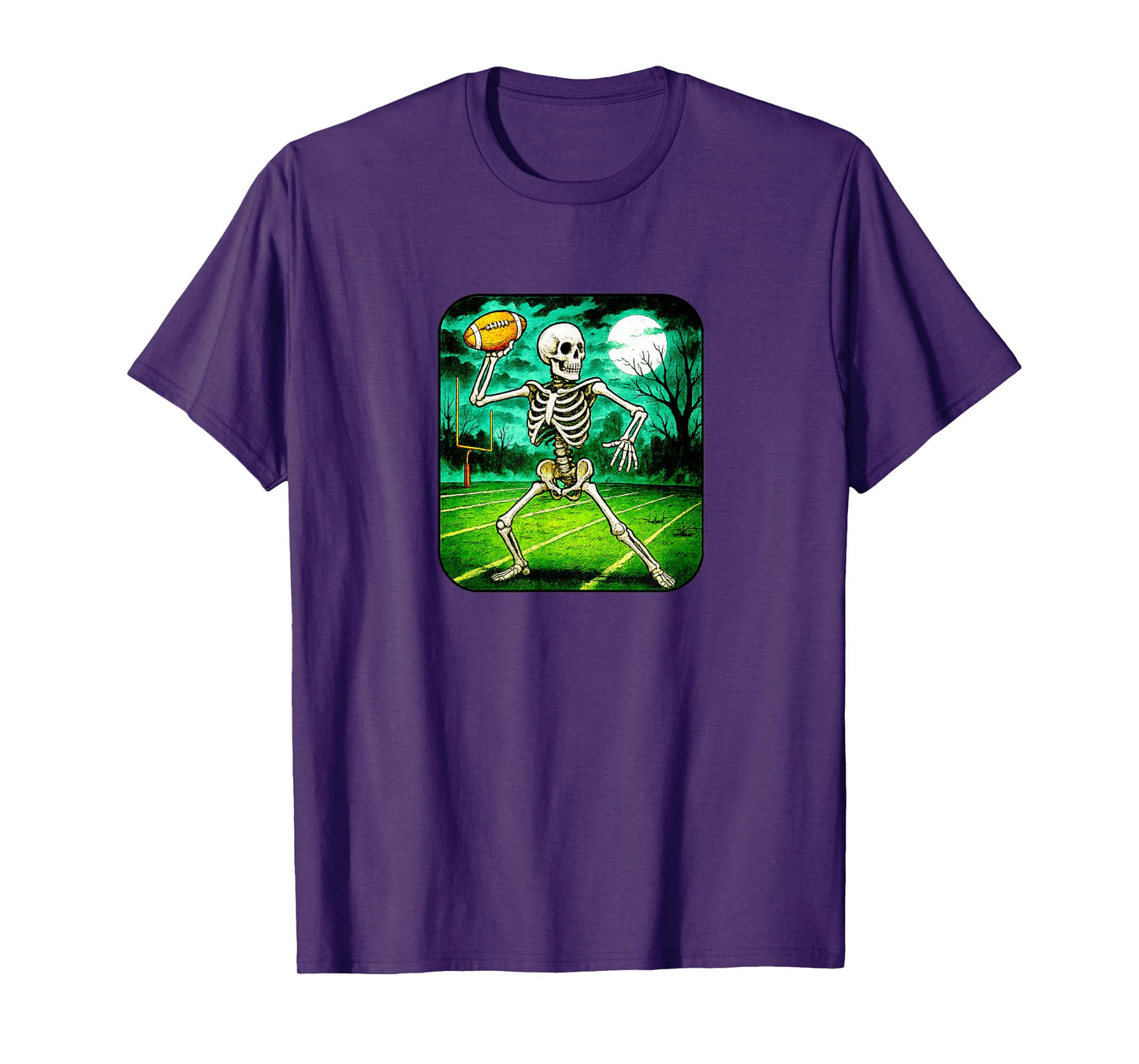 Skeleton Football Player Quarterback Field Moon Field Goal T-Shirt