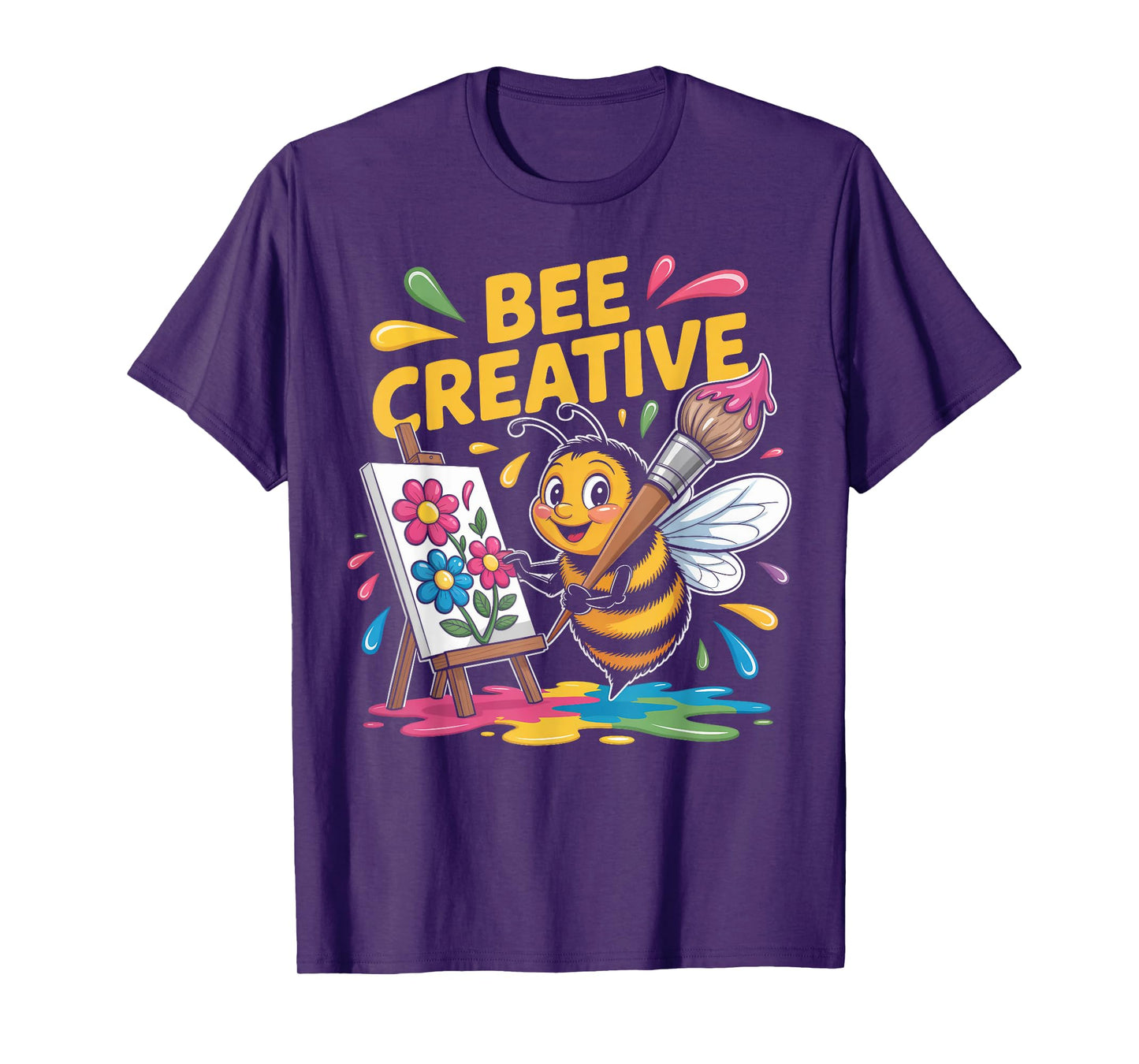 Bee Creative Cute Painting Bee with Flowers T-Shirt