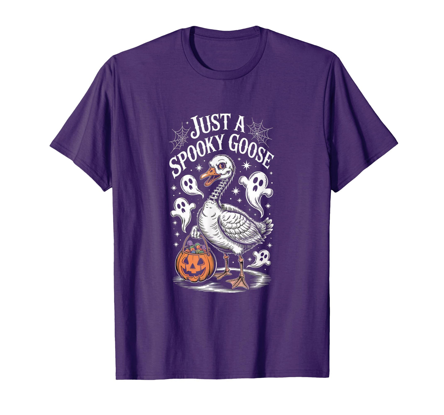 Just A Spooky Goose Skeleton Ghost Pumpkin Halloween Goose T-Shirt