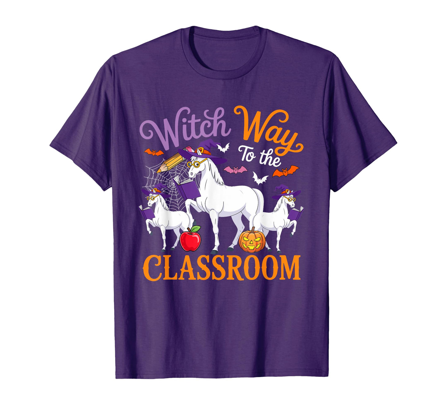 Way to Classroom Halloween Witch Three Cute Horses Teacher T-Shirt