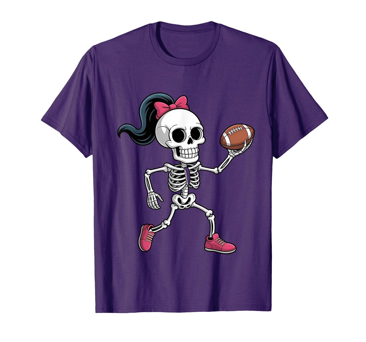 Skeleton Football Halloween Costume Funny Women Girls Kids T-Shirt