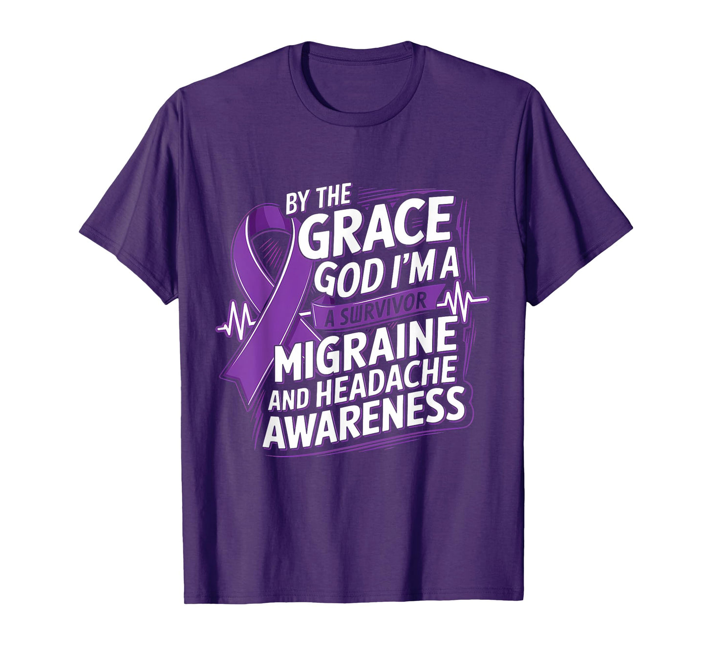 Migraine And Headache Awareness I'm A Survivor Purple Ribbon T-Shirt