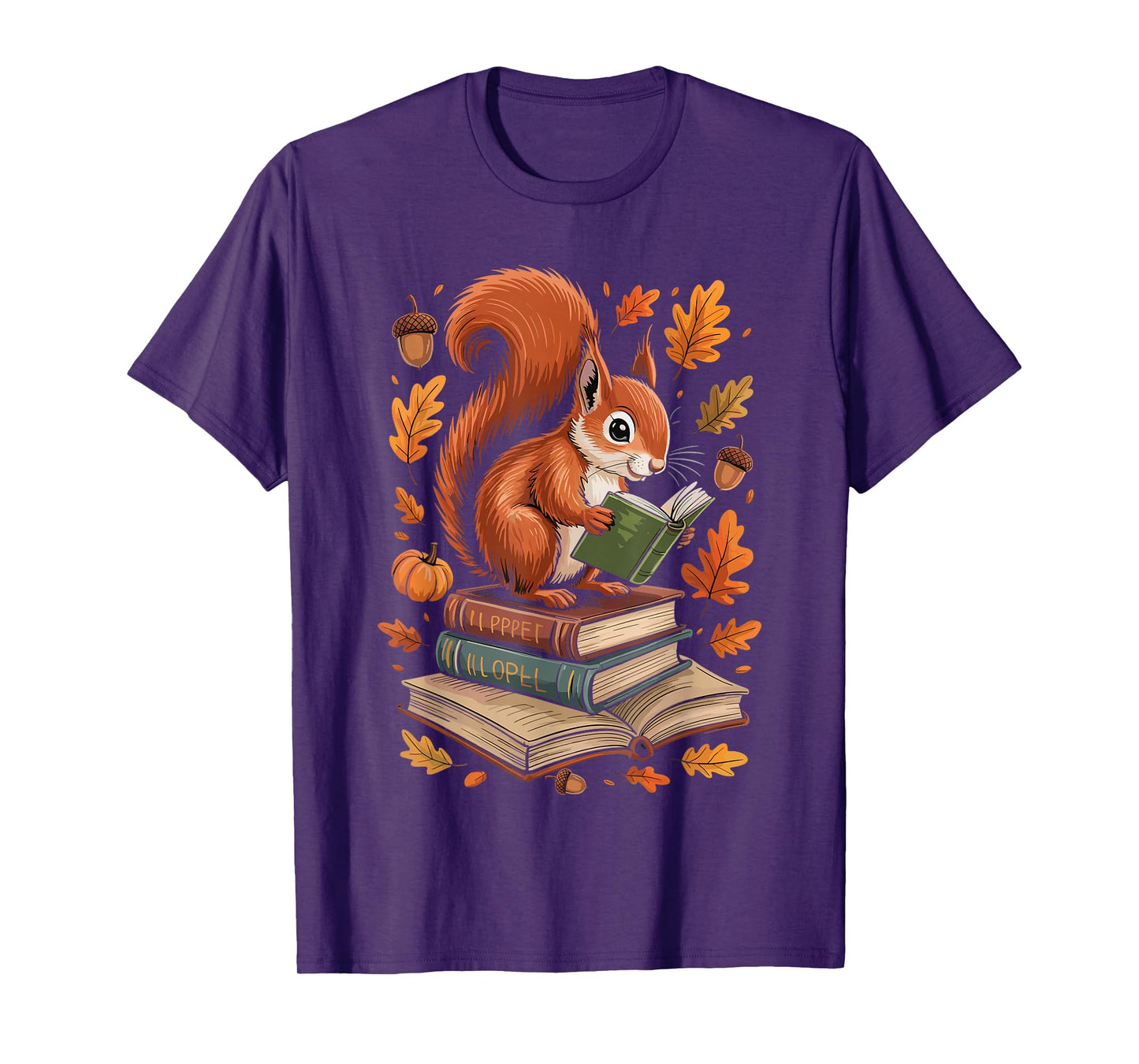 Squirrel Reading Book Lovers Fall Leaves Library Books T-Shirt