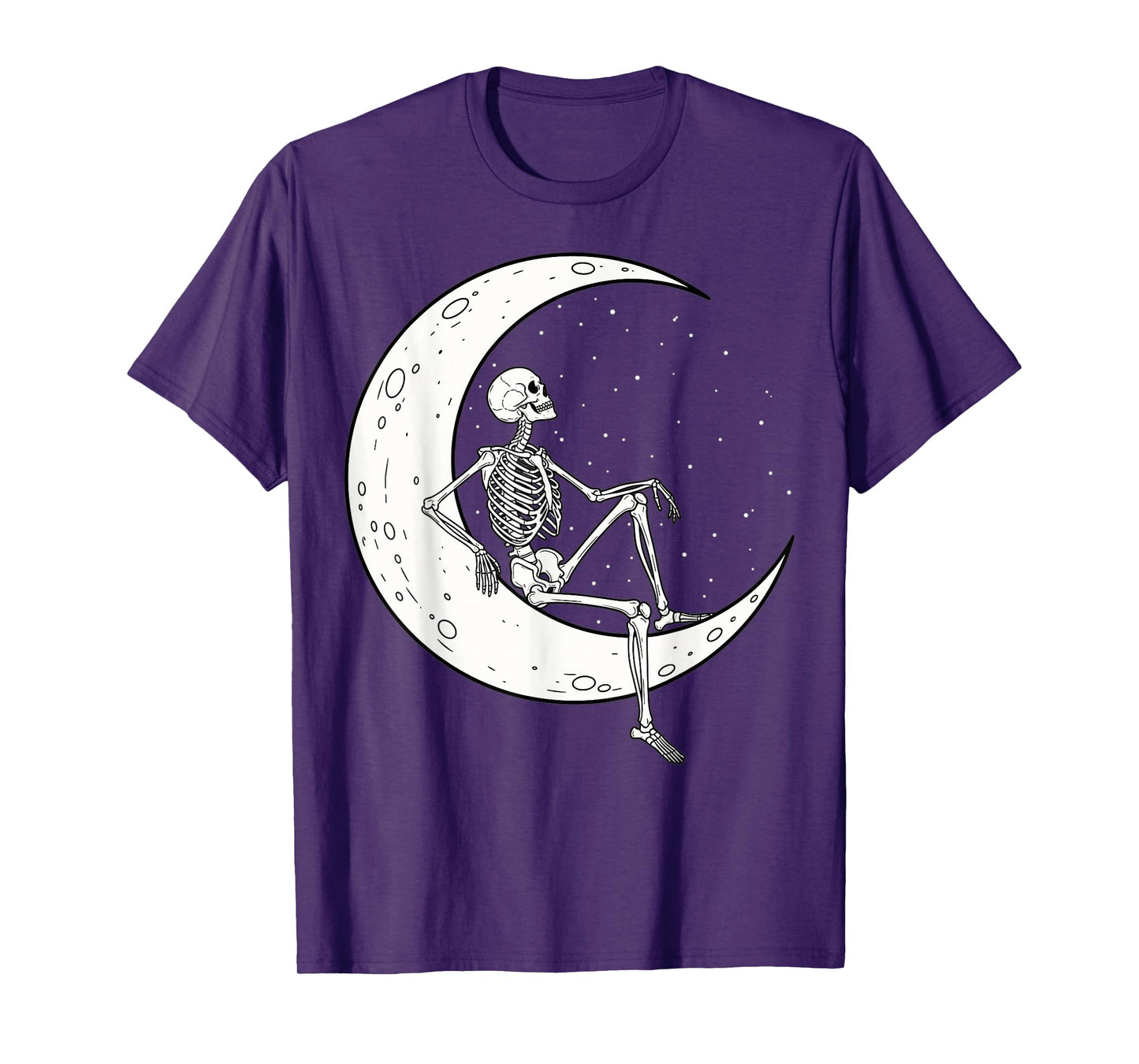 Skeleton Sitting On Moon Spooky Halloween Aesthetic T-Shirt