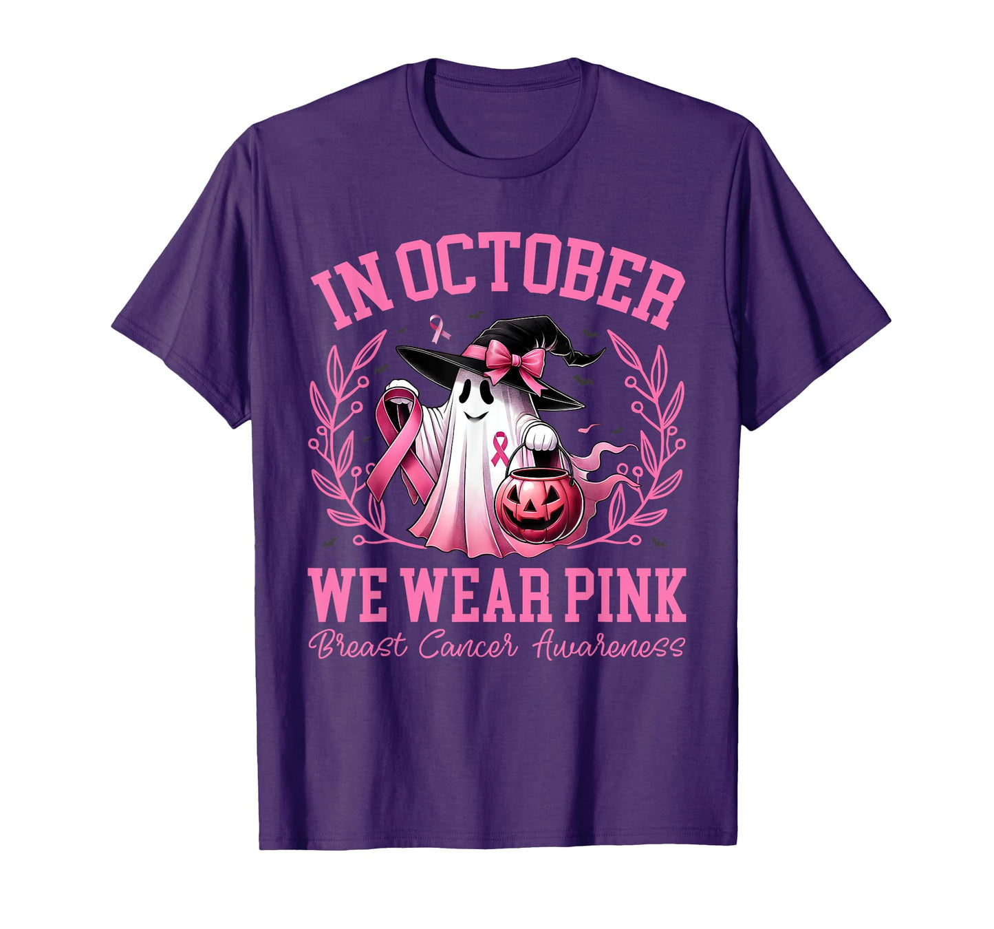 Breast Cancer Shirts Women Halloween In October We Wear Pink T-Shirt