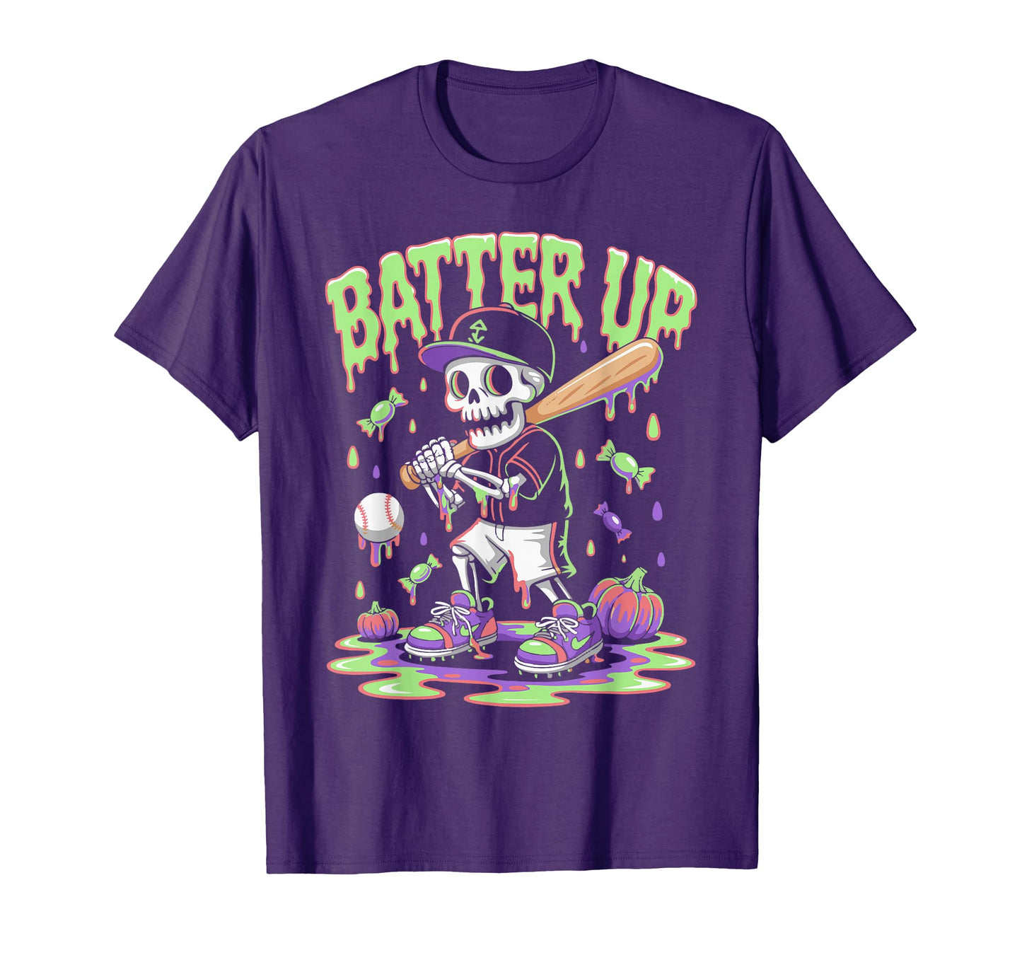 Funny Baseball Skeleton Ice Cream Drip Baseball Boys Men T-Shirt
