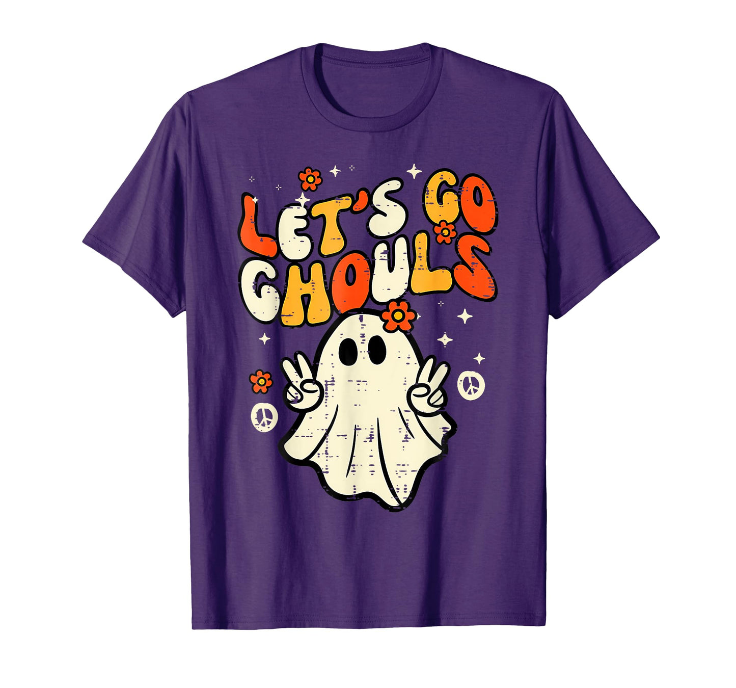Halloween Lets Go Ghouls Ghost Retro Costume Women Girl Kids T-Shirt
