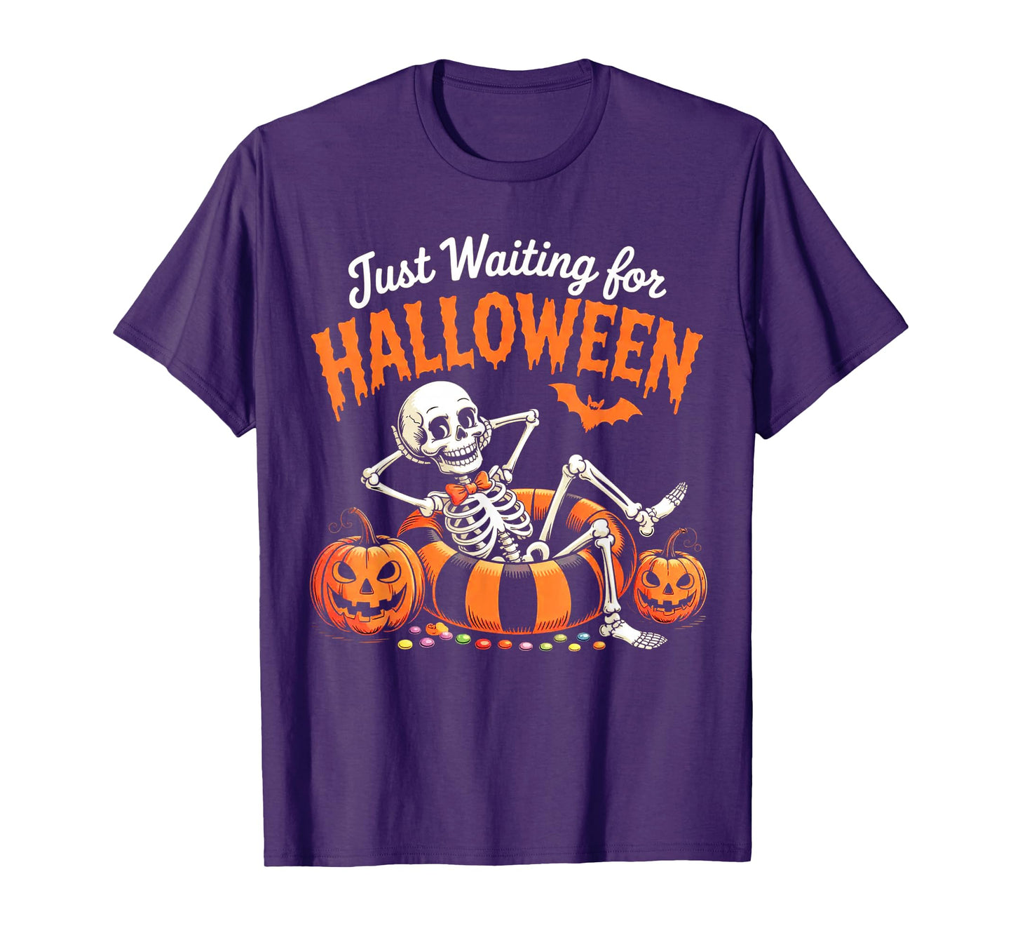 Just Waiting for Halloween Funny Skeleton Spooky Summerween T-Shirt