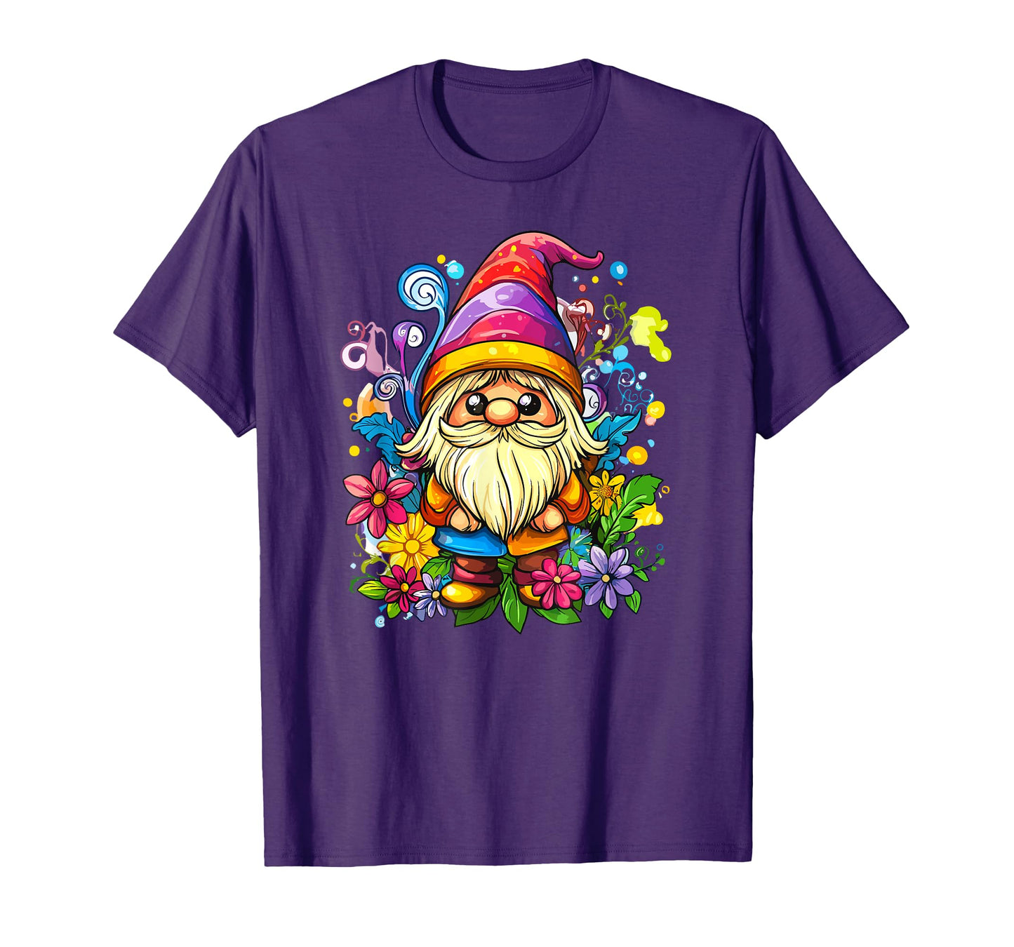 Vibrant Whimsical Gnome Surrounded By Flowers T-Shirt