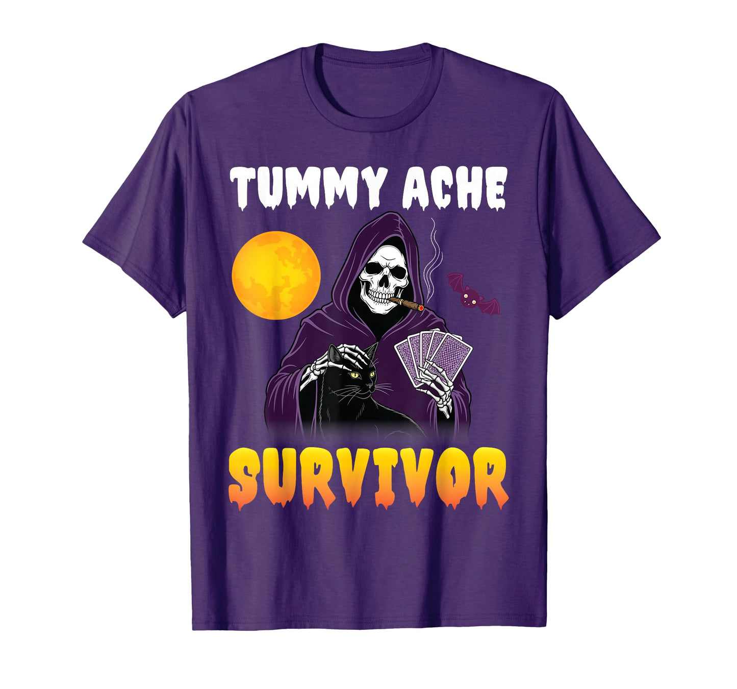 Tummy Ache Survivor Grim Reaper with Black Cat Funny Humor T-Shirt