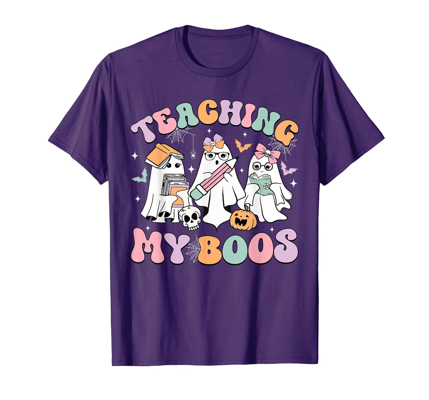 Teaching My Boos Cute Book Ghost Groovy Teacher Halloween T-Shirt for Men Women Kids