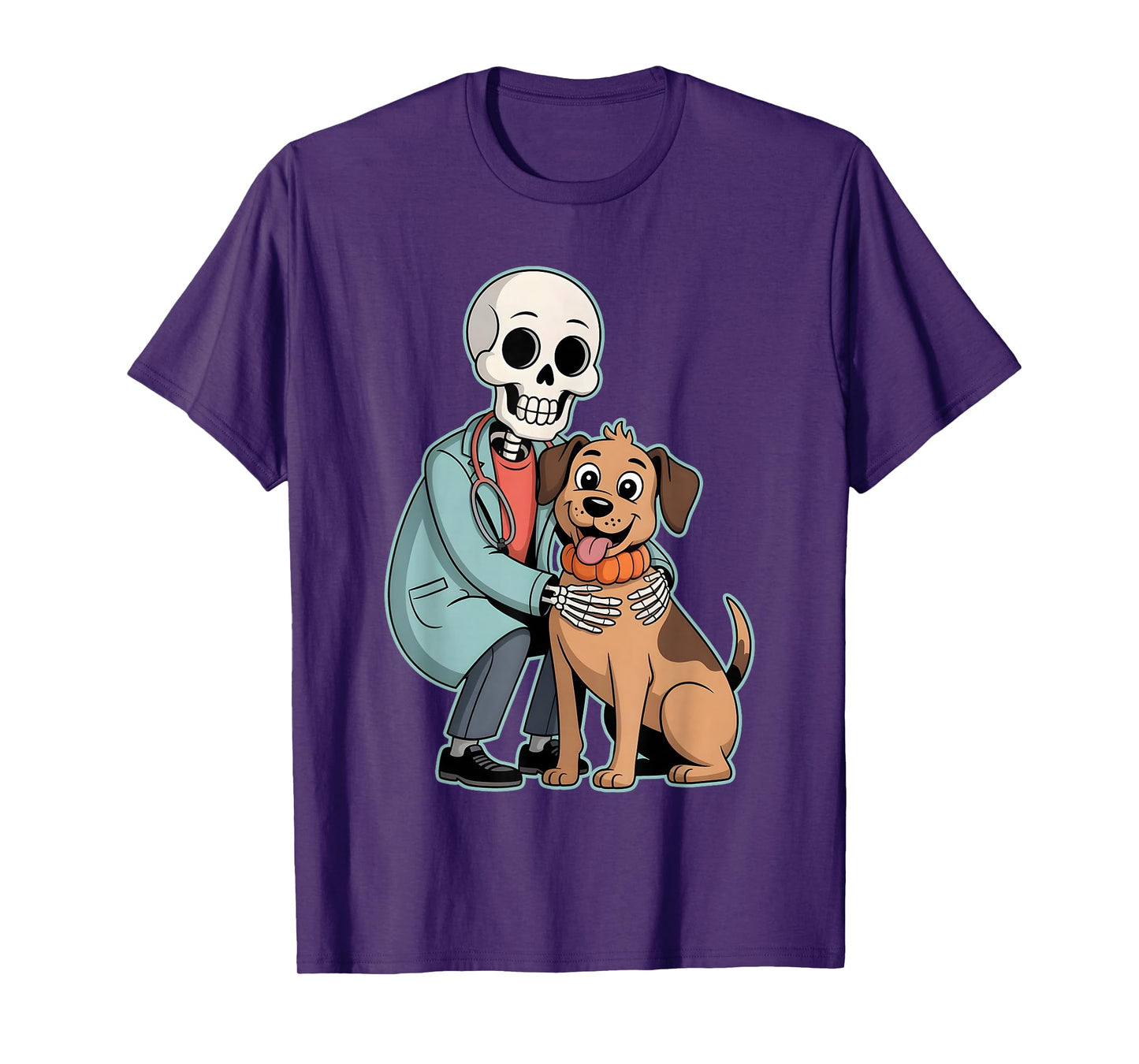 Skeleton Hugging Dog Funny Vet Dog Lover Halloween Men Women T-Shirt