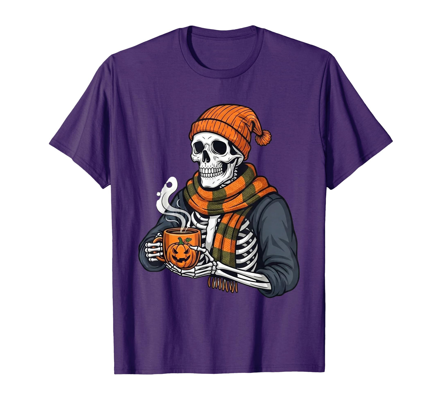 Comfy Skeleton Drinking Coffee – Funny Spooky Halloween T-Shirt