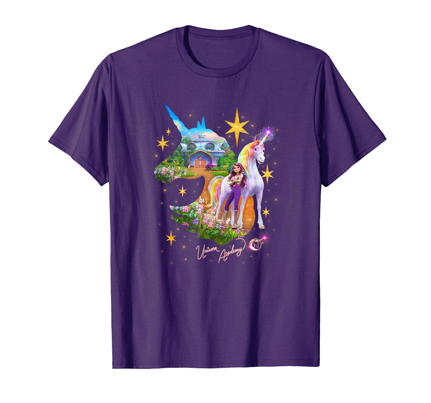 Unicorn Academy Silhouette Sparkle Graphic Logo T-Shirt