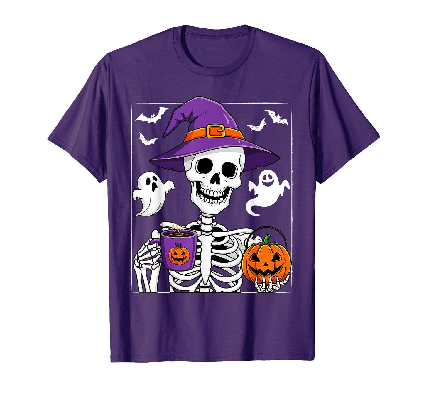 Halloween Skeleton Pumpkin Coffee Funny Costume Men Women T-Shirt