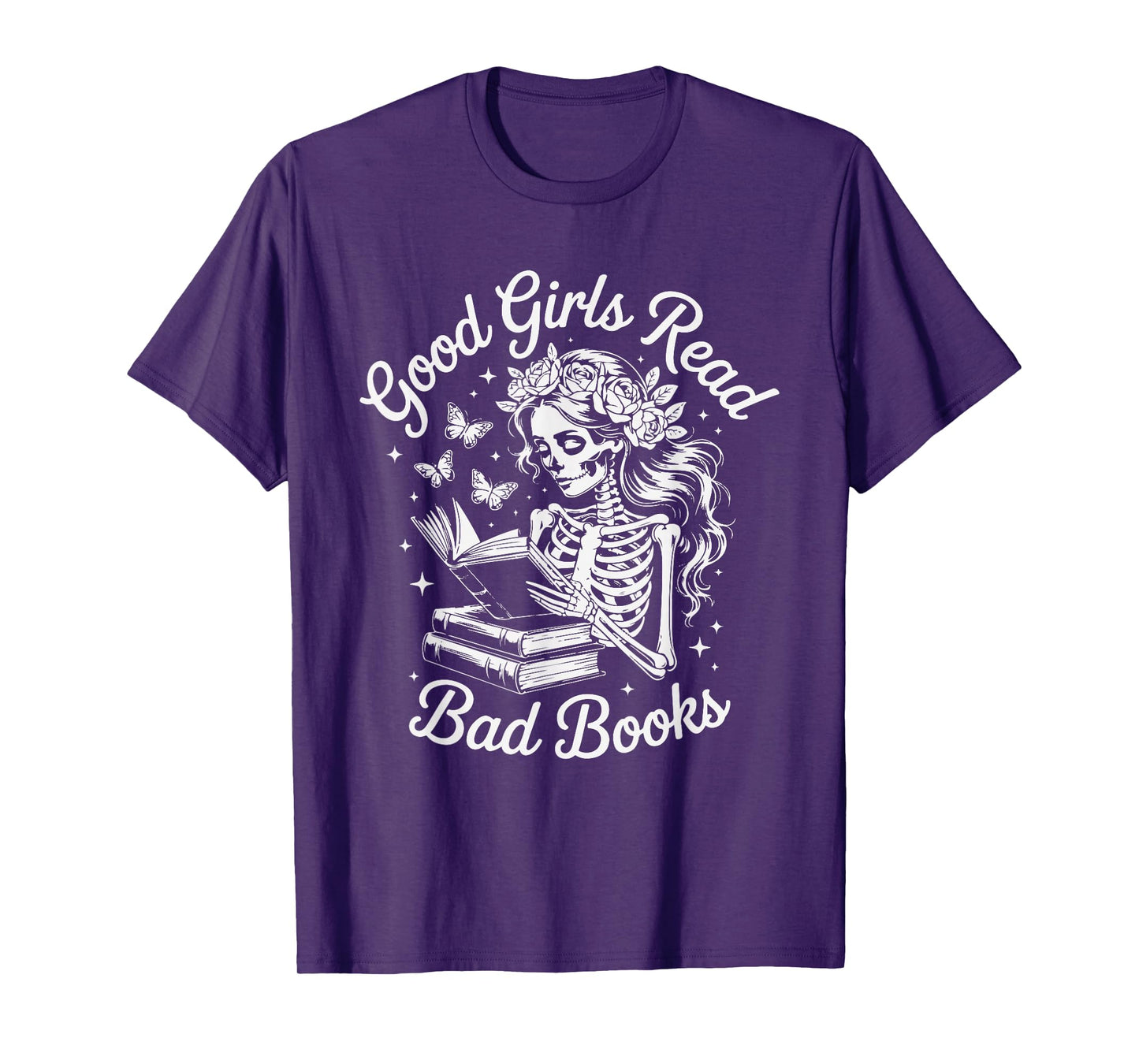 Good Girls Read Bad Books Gothic Skeleton Reading T-Shirt