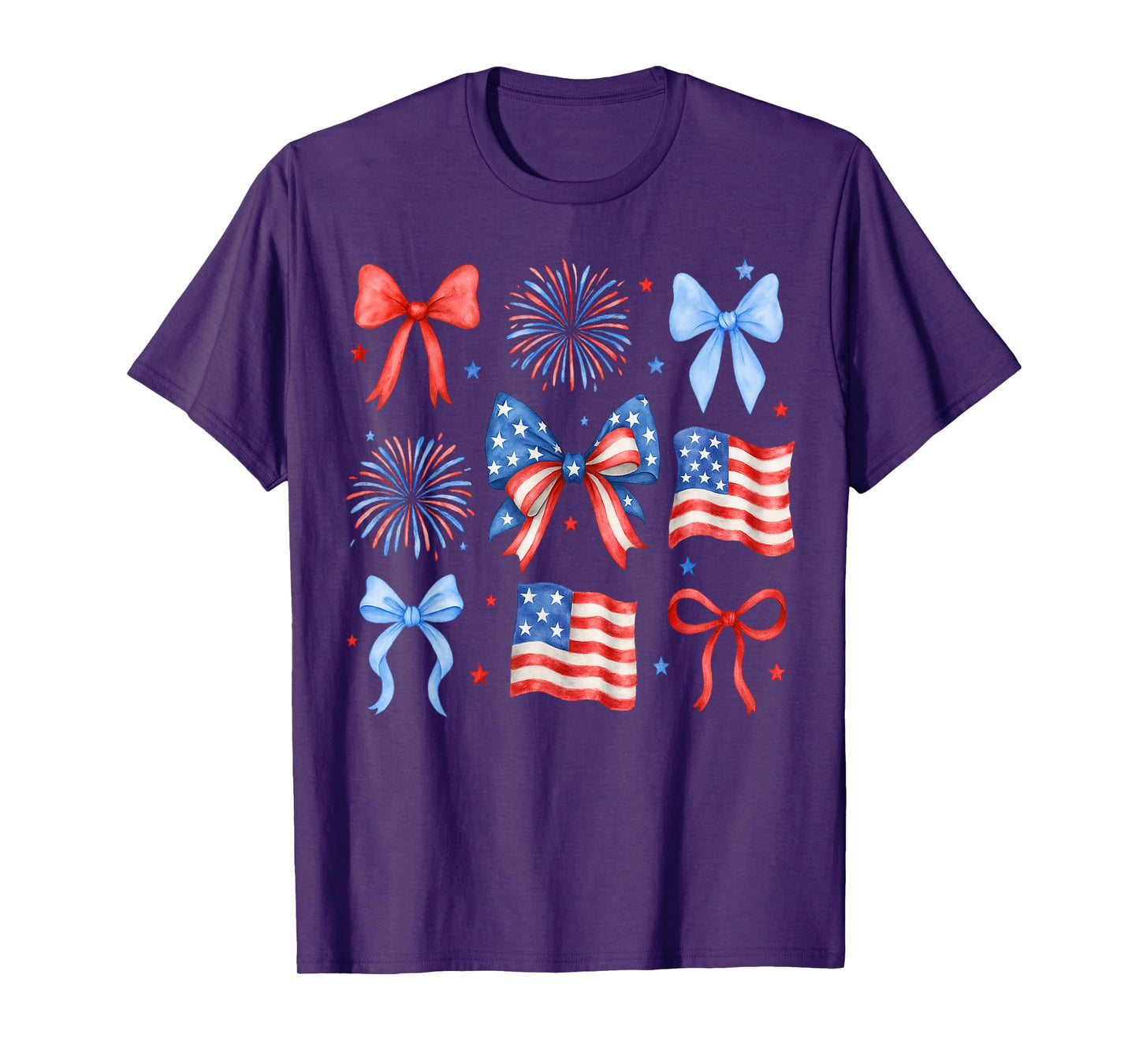 Coquette Bow 4th of July Patriotic Women Girl American Flag T-Shirt