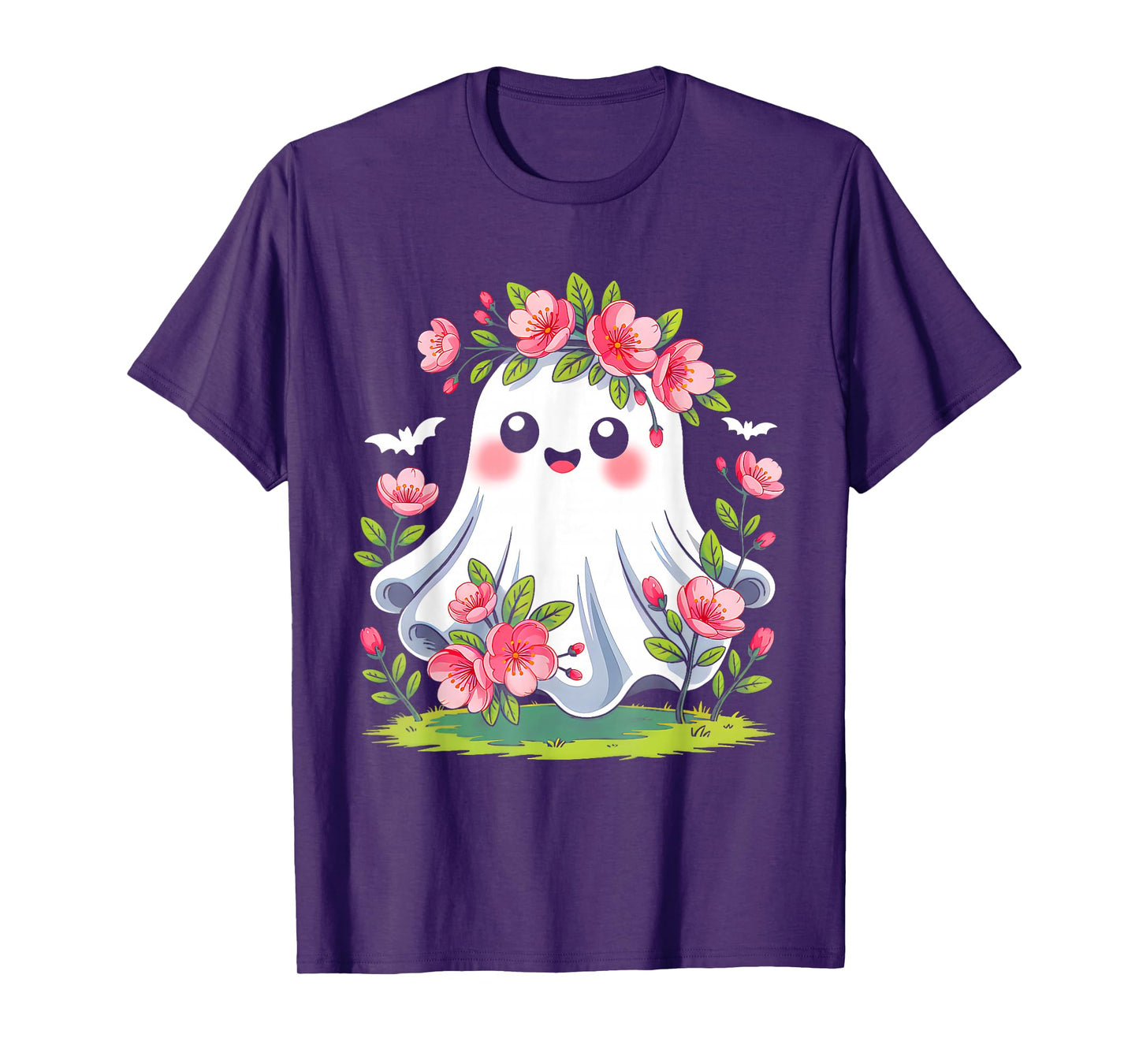 Retro Floral Ghost Cute Halloween Spooky Season Women Kids T-Shirt