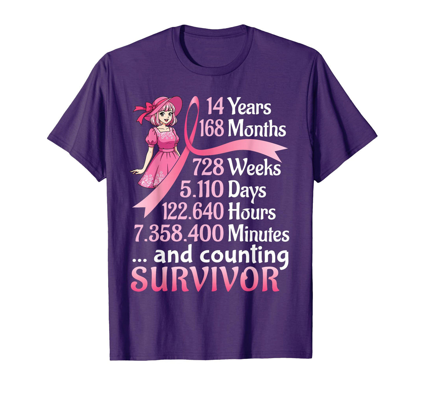 14 Years 168 Months and Counting Breast Cancer Survivor Girl T-Shirt
