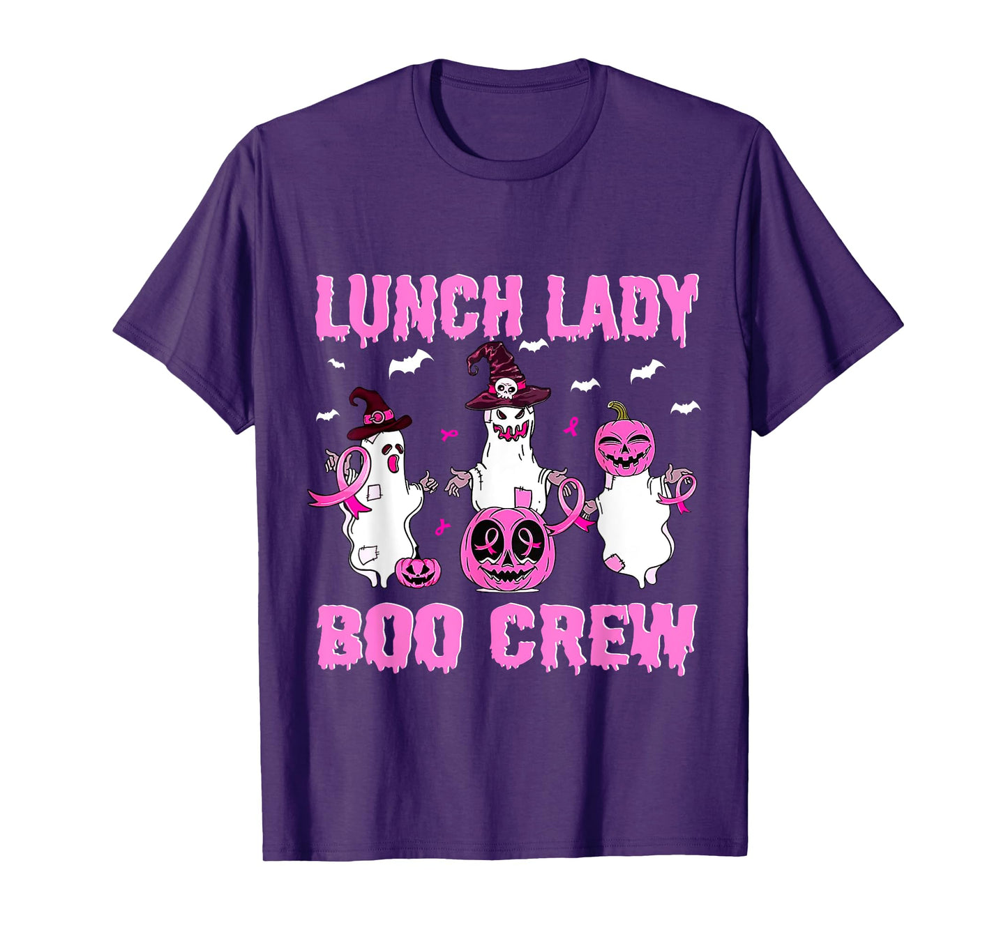 Lunch Lady Boo Crew Pumpkin Pink Breast Cancer Halloween T-Shirt
