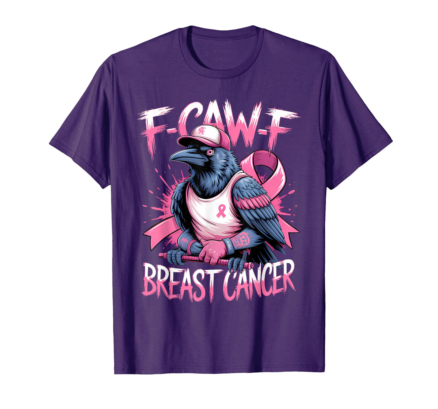 F Caw F Raven Pink Ribbon Breast Cancer Awareness T-Shirt