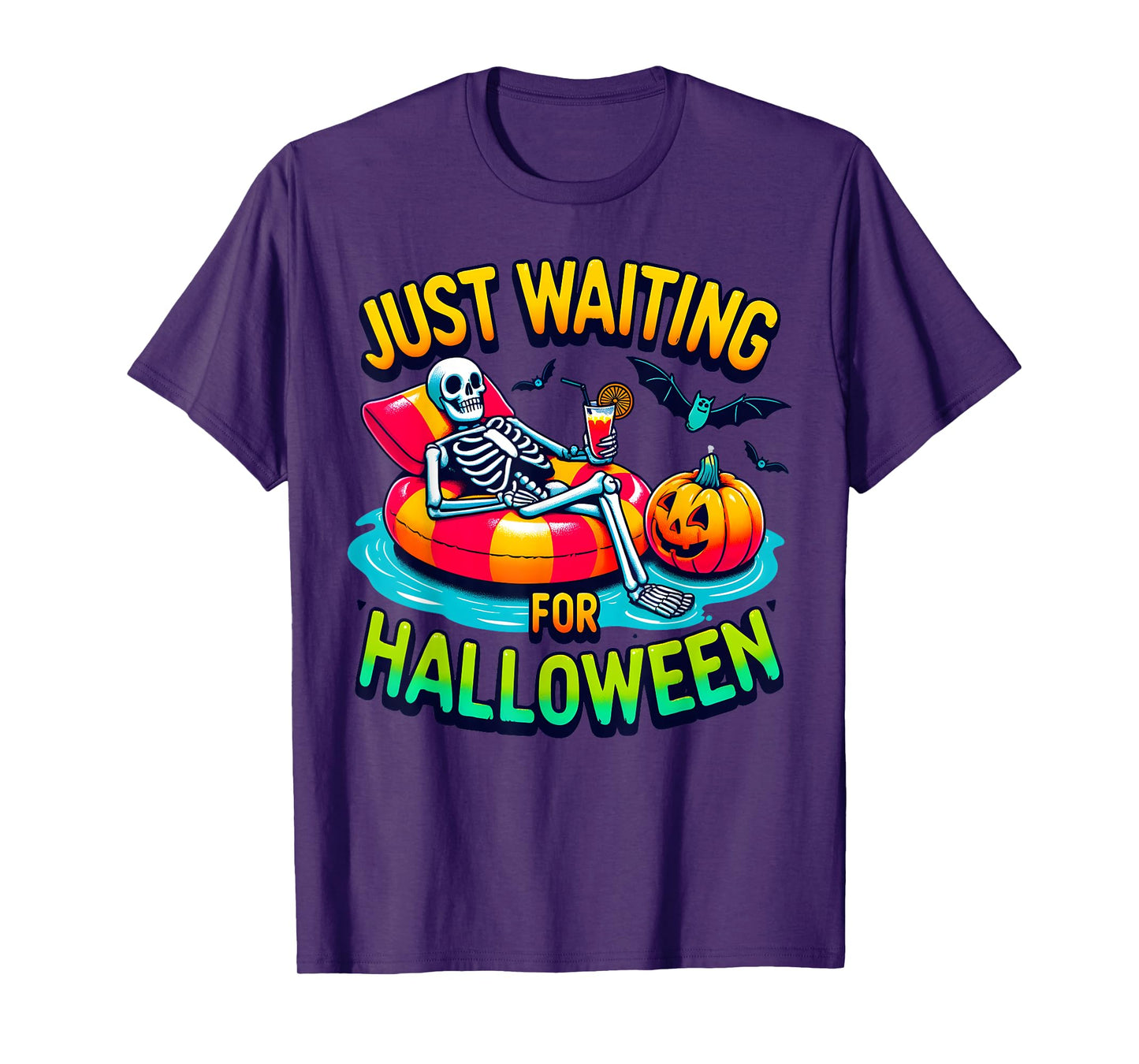 Just Waiting for Halloween Spooky Skeleton Summer Halloween Men Women T-Shirt