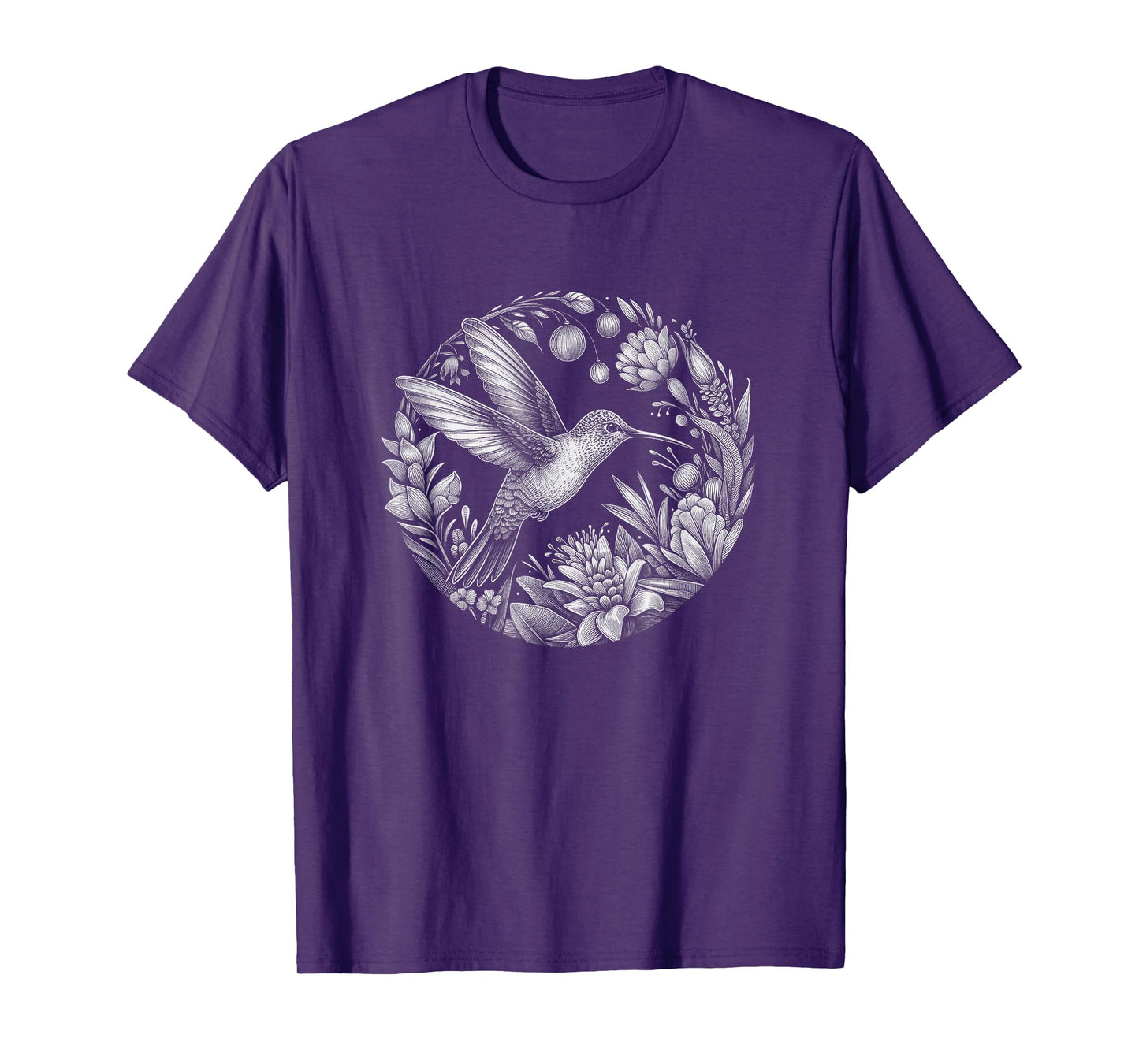 Hummingbird Nature Scene Flowers Design T-Shirt
