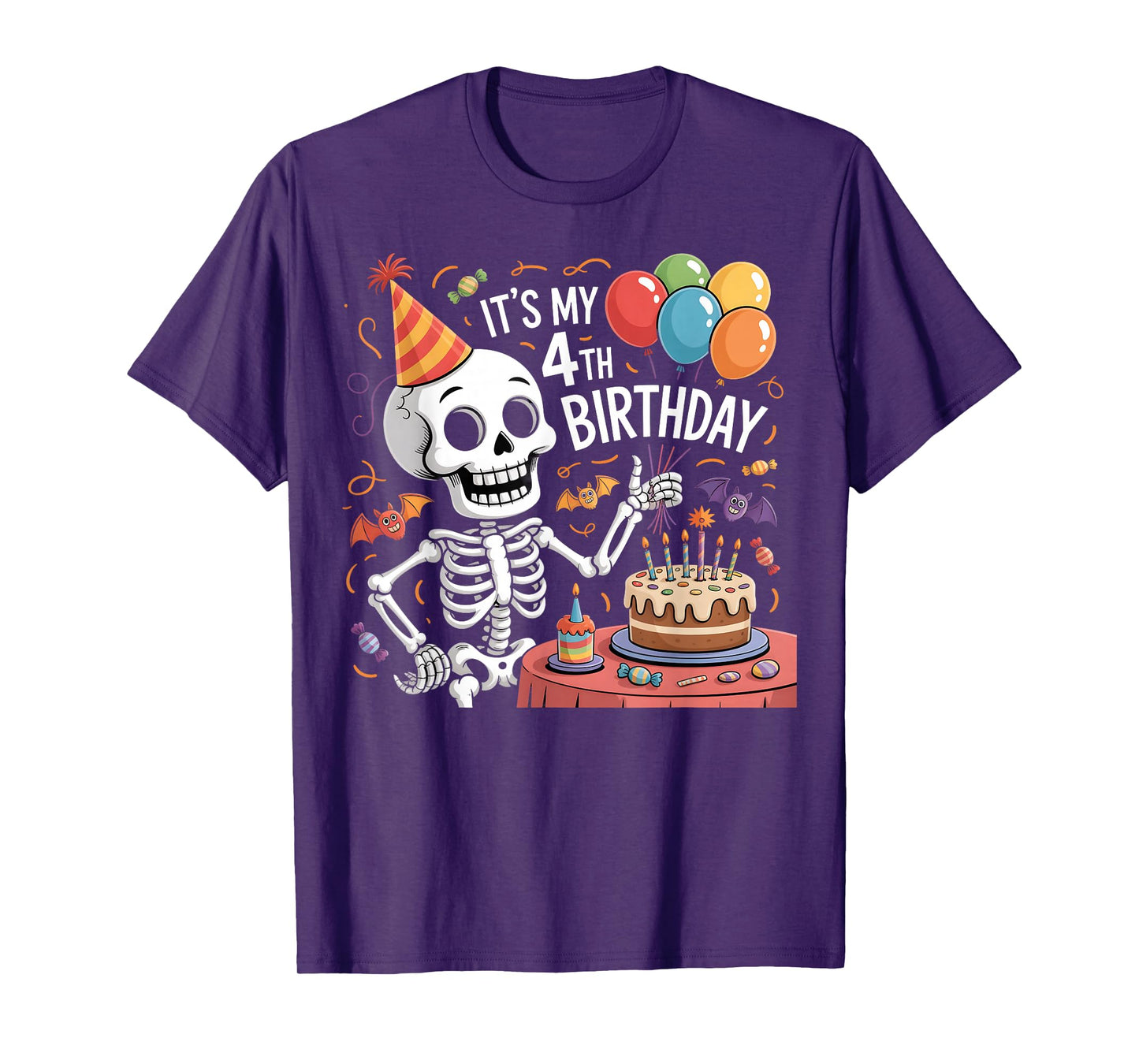 Funny Skeleton 4th Birthday Party Halloween Theme T-Shirt