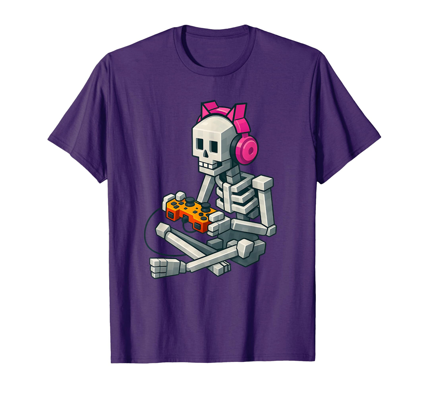 Halloween Skeleton Gamer Pixel Video Gaming Women Girls Kids T-Shirt