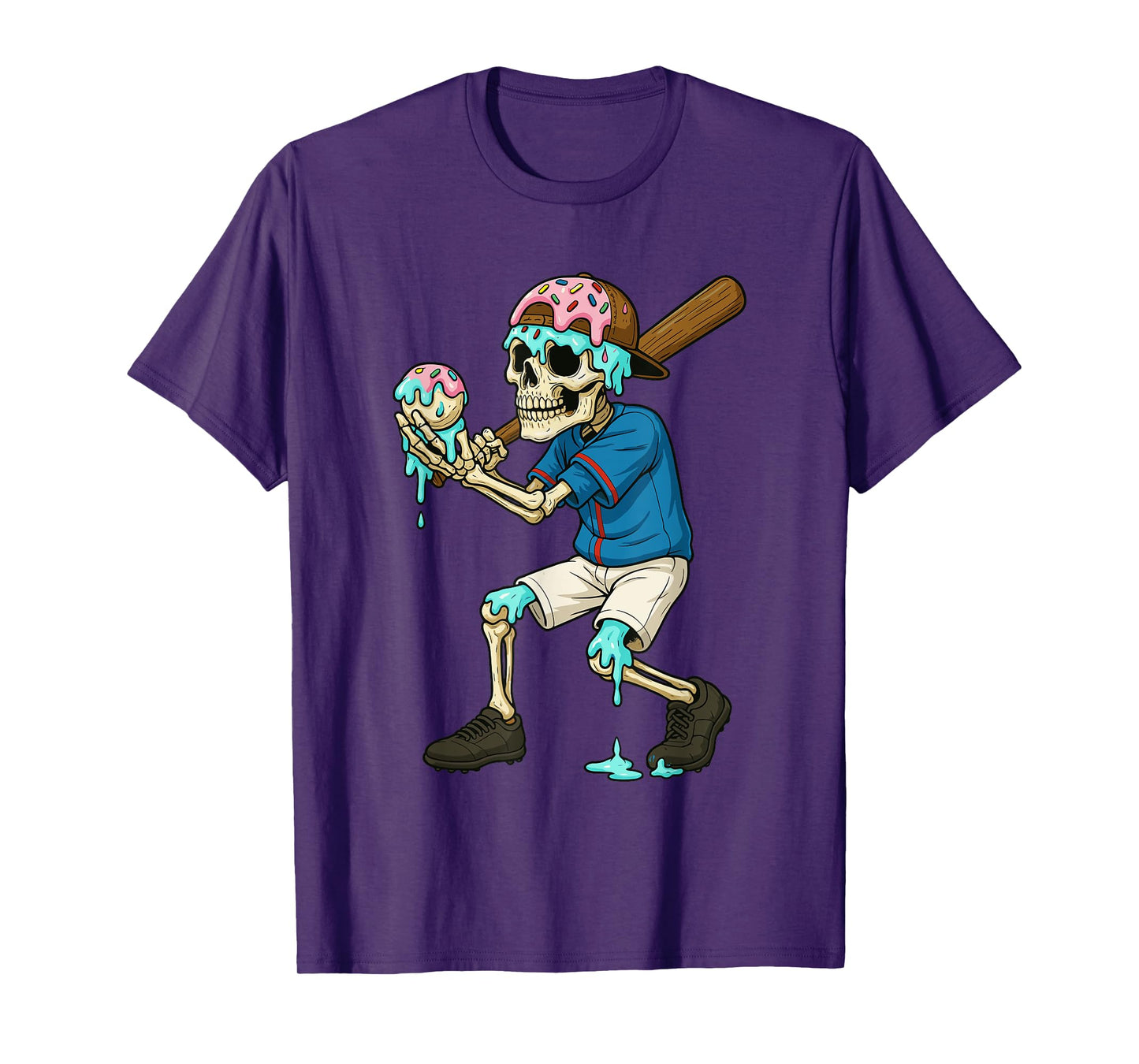 Funny Baseball Skeleton Ice Cream Drip Baseball Boys Youth T-Shirt