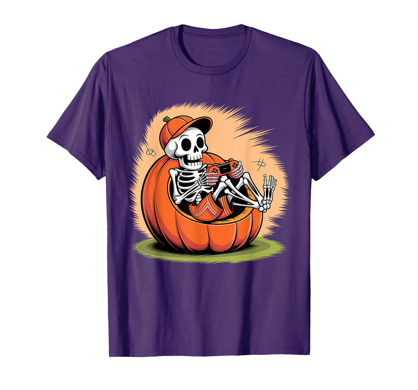 Halloween Skeleton Video Gaming Gamer Boys Youths Teens Men T-Shirt