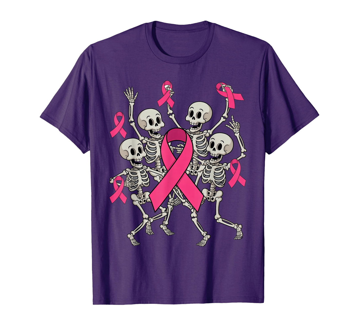 Family Matching Pink Ribbon Skeletons Breast Cancer Support T-Shirt