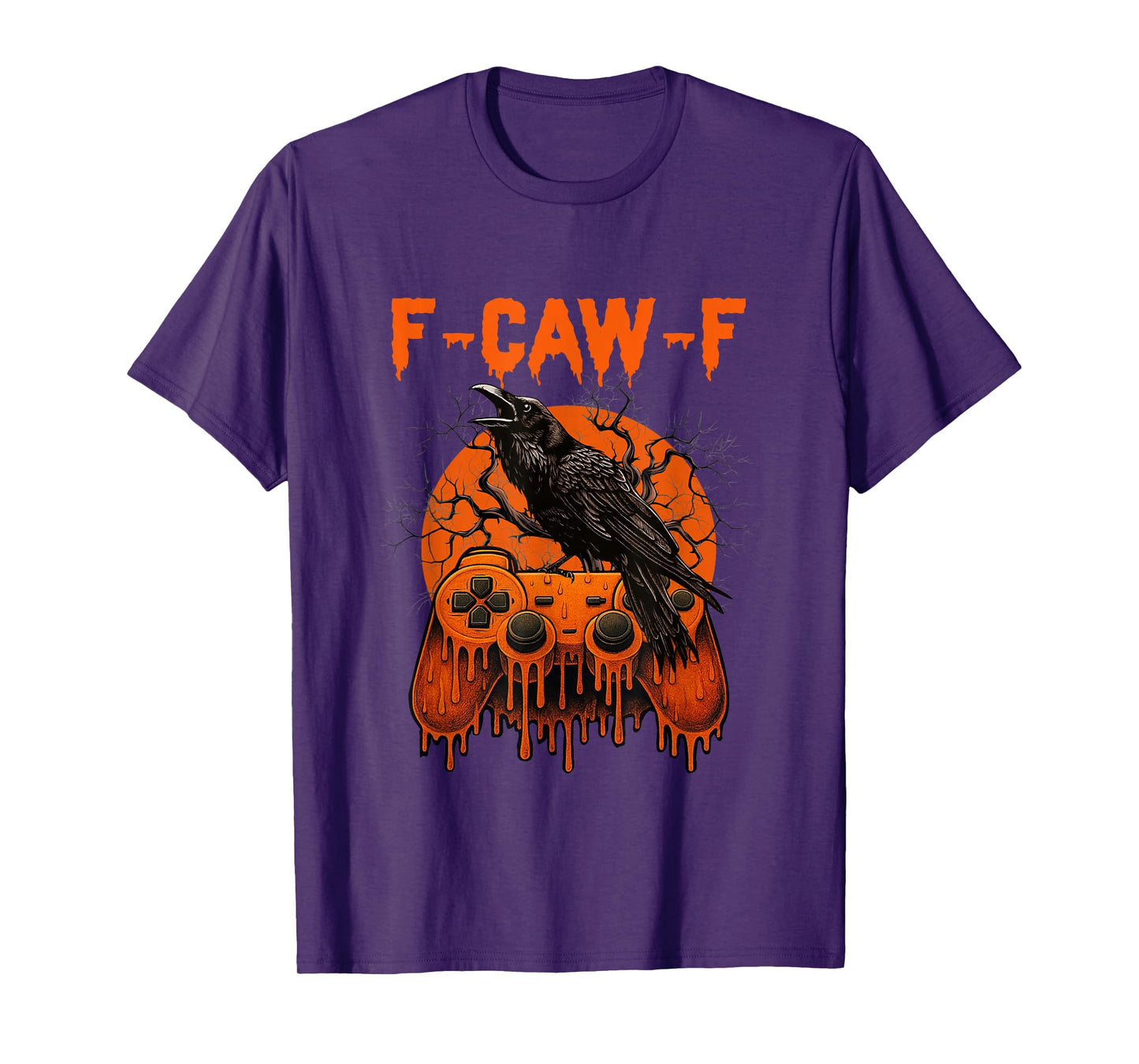 Halloween F-Caw-F Black Crow Gamer Pumpkin Dripping Gaming T-Shirt