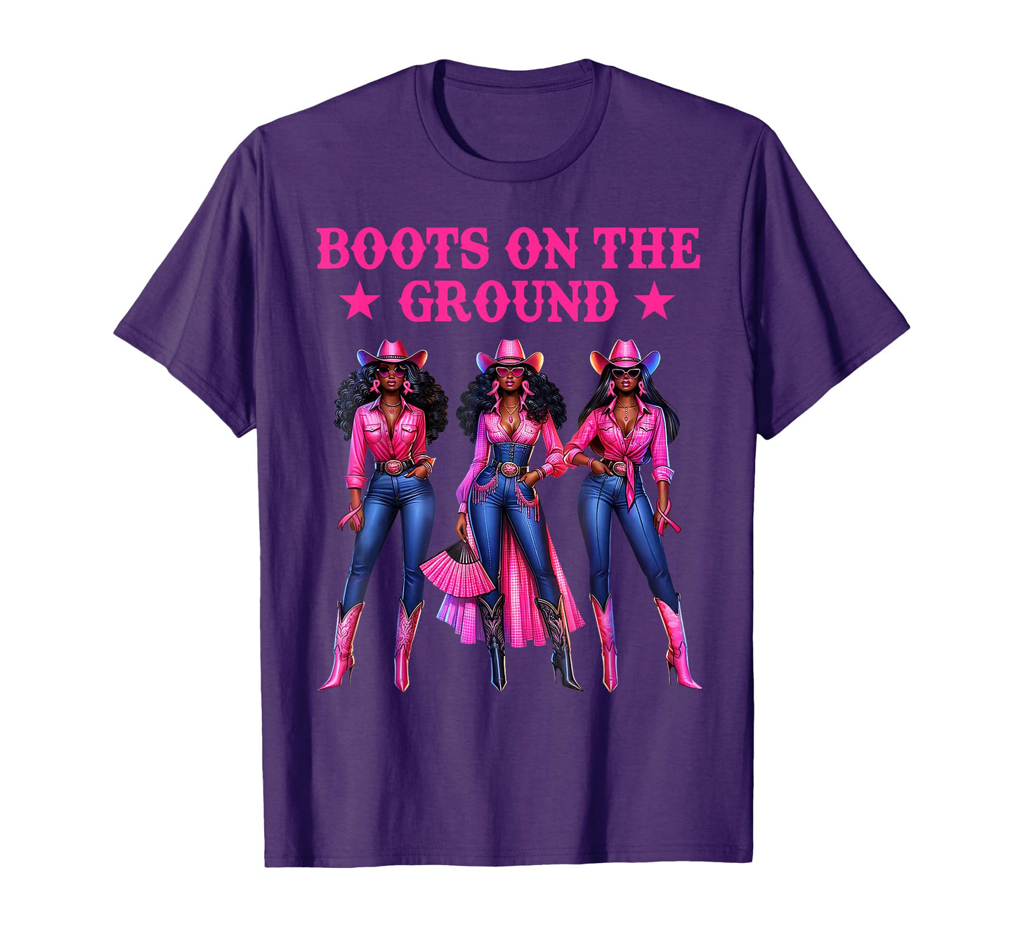 Boots On The Ground Pink Cowgirl Breast Cancer Awareness T-Shirt