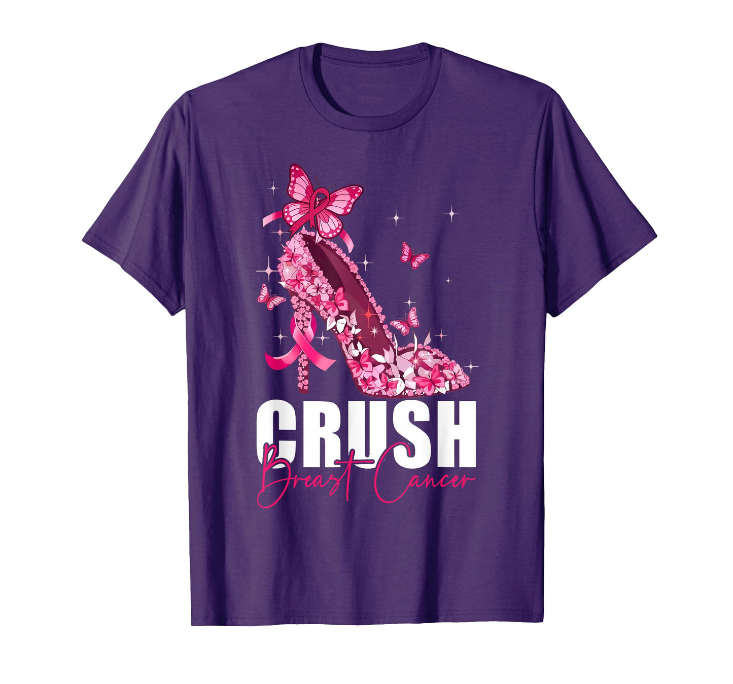 Crush Breast Cancer Awareness Pink High Heel Butterflies T-Shirt