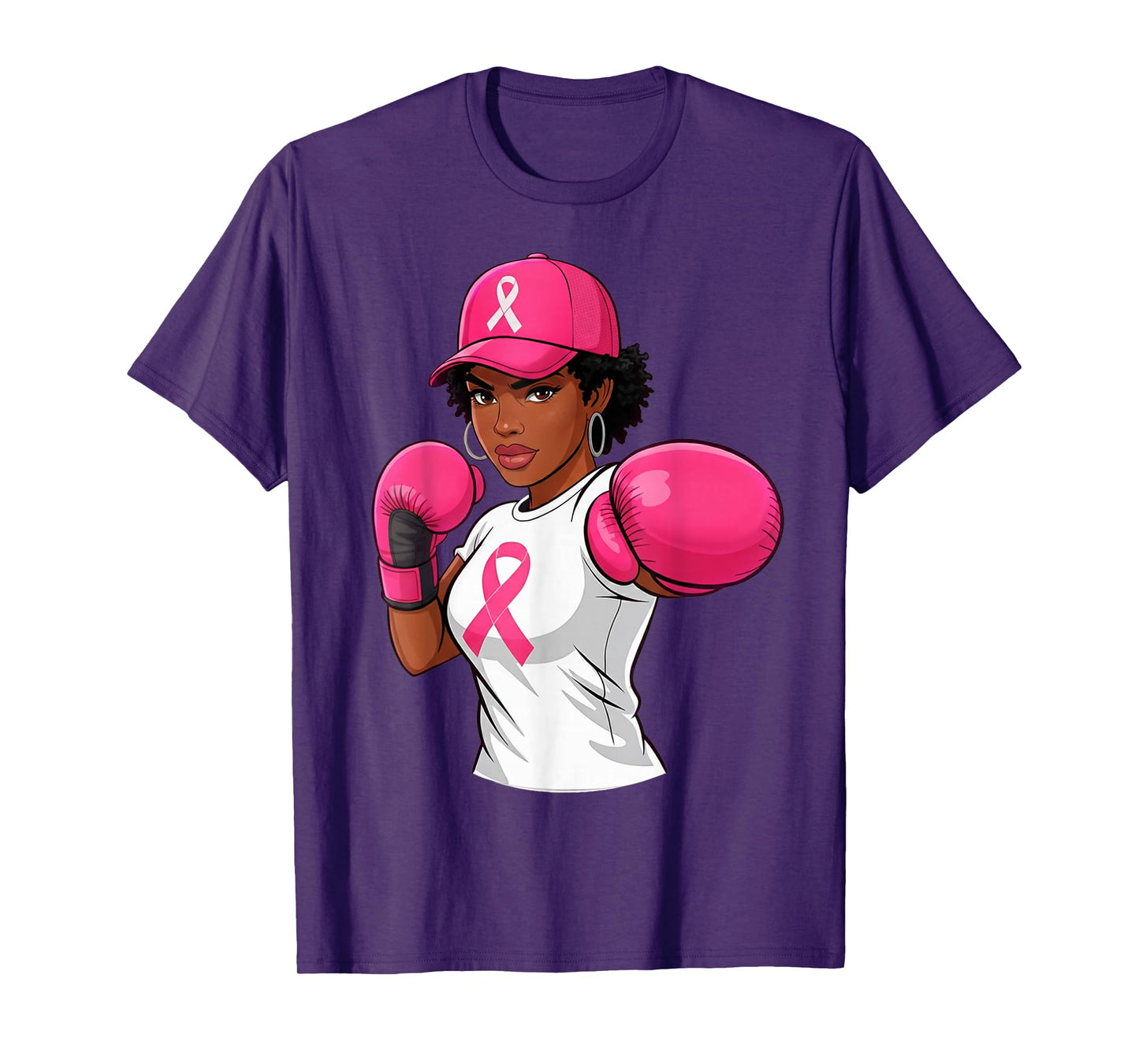 Women Black African American Breast Cancer Afro Pink Ribbon T-Shirt