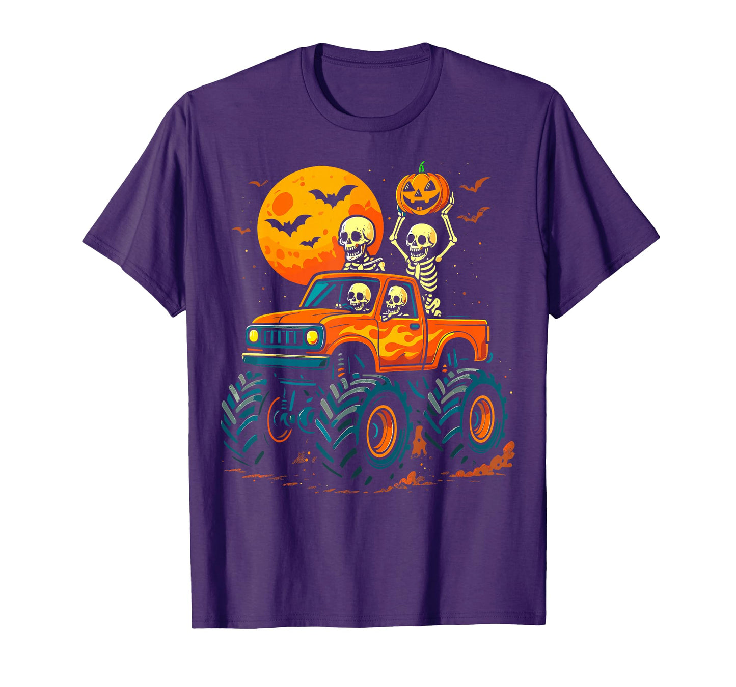 Halloween Skeletons Monster Truck Pumpkin T-Shirt