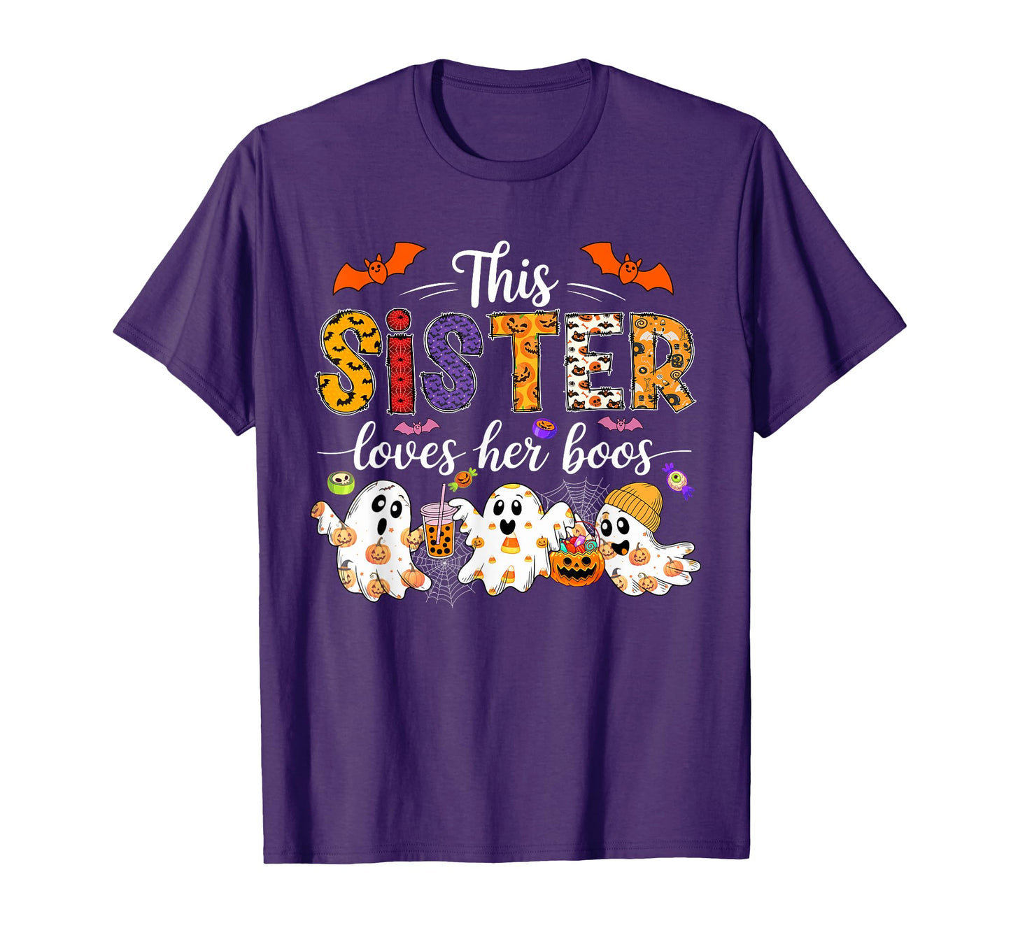 Sister Loves Her Boos Halloween Boos Lover Family Group T-Shirt