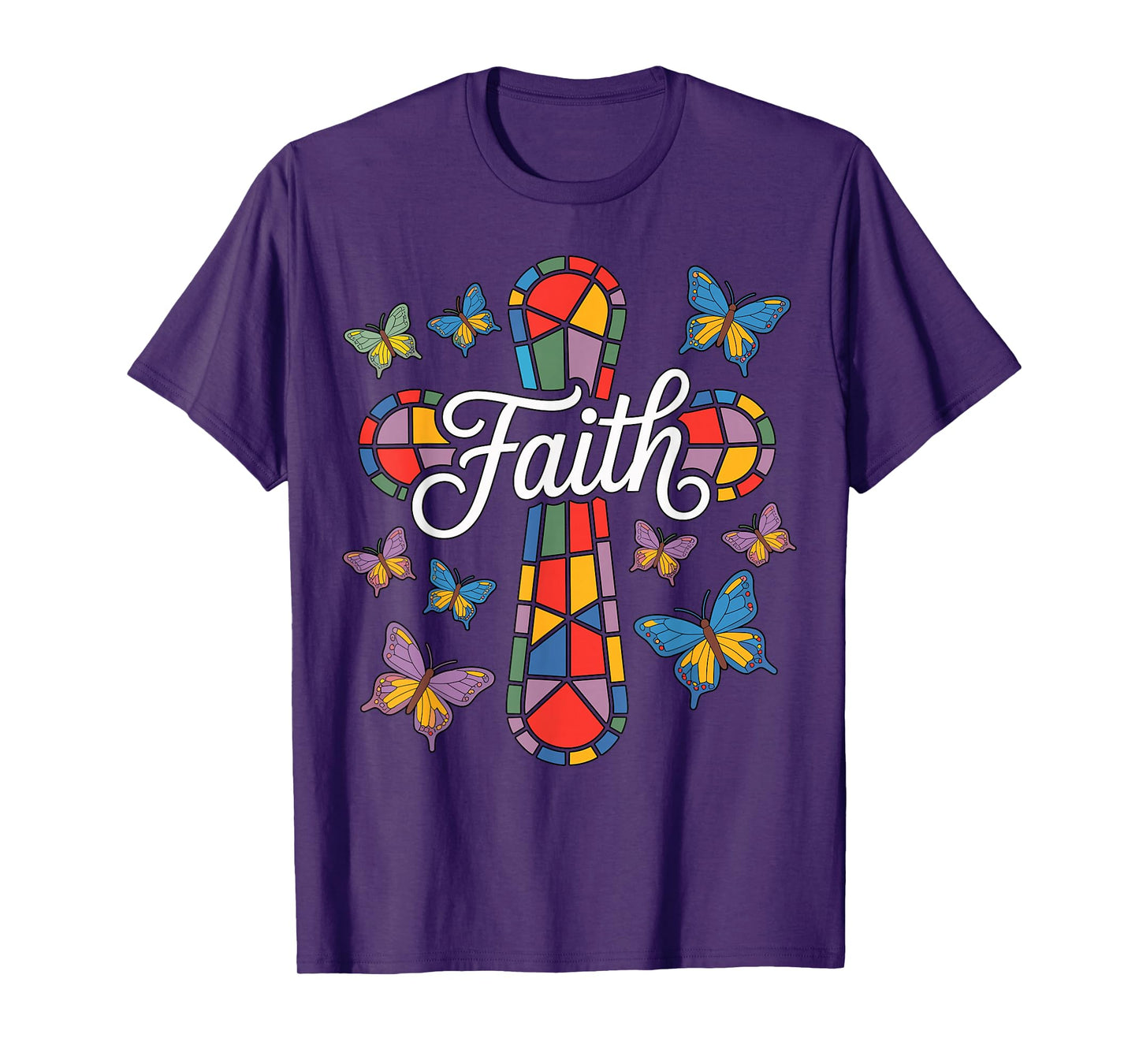 Faith Cross Butterflies and Flowers Christian T-Shirt