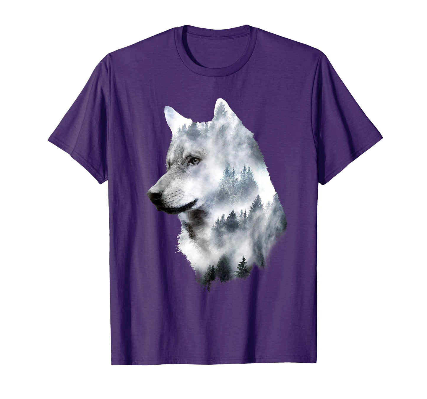Dramabite Double Exposure Wolf T-Shirt - Men's Unisex Black Small Classic Fit Short Sleeve Animal-Wolf Graphic T-Shirt
