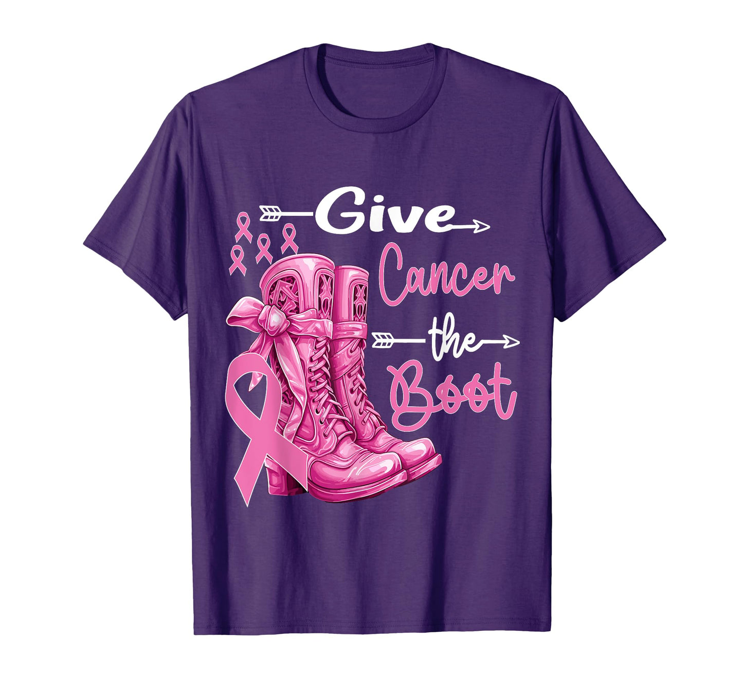 Give Cancer The Boot Cowgirl Breast Cancer Women Pink Ribbon T-Shirt