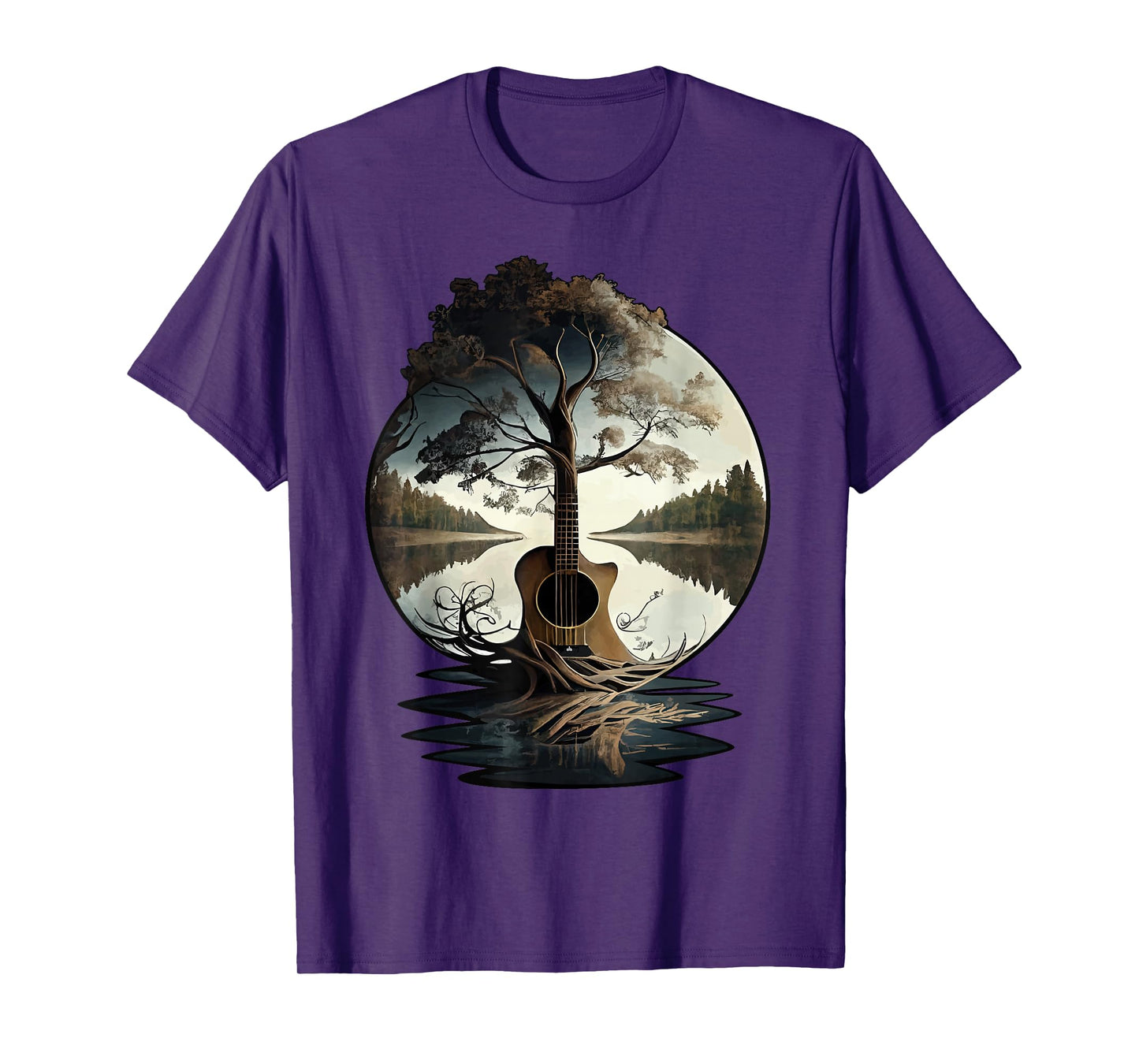 Acoustic Guitar Tree By The Lake Guitarist T-Shirt